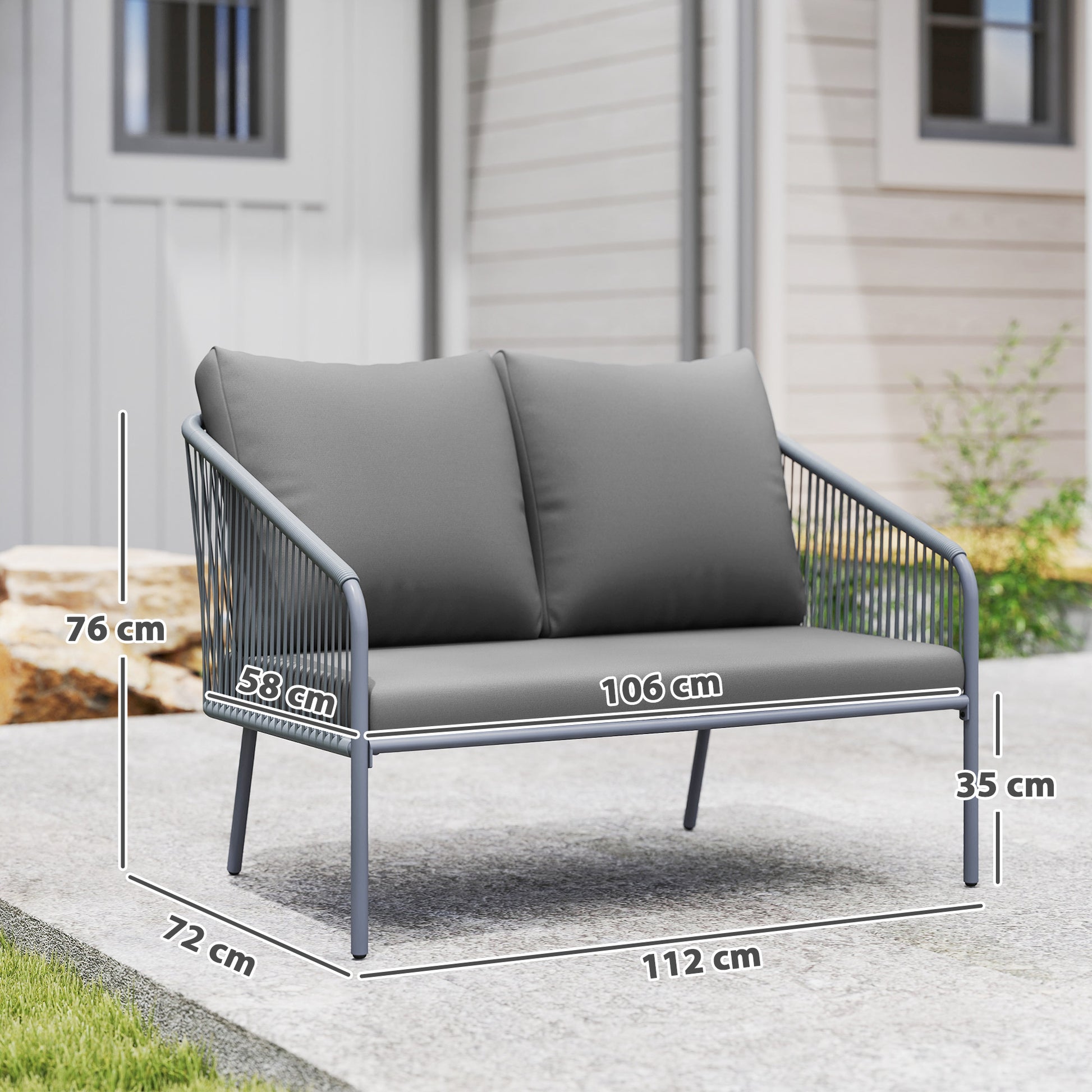 Garden Sofa with Cushions 2-Seater Sofa Outdoor Balcony Sofa Rattan Sofa Polyrattan Garden Furniture Balcony Furniture 112 x 72 x 76 cm Gray