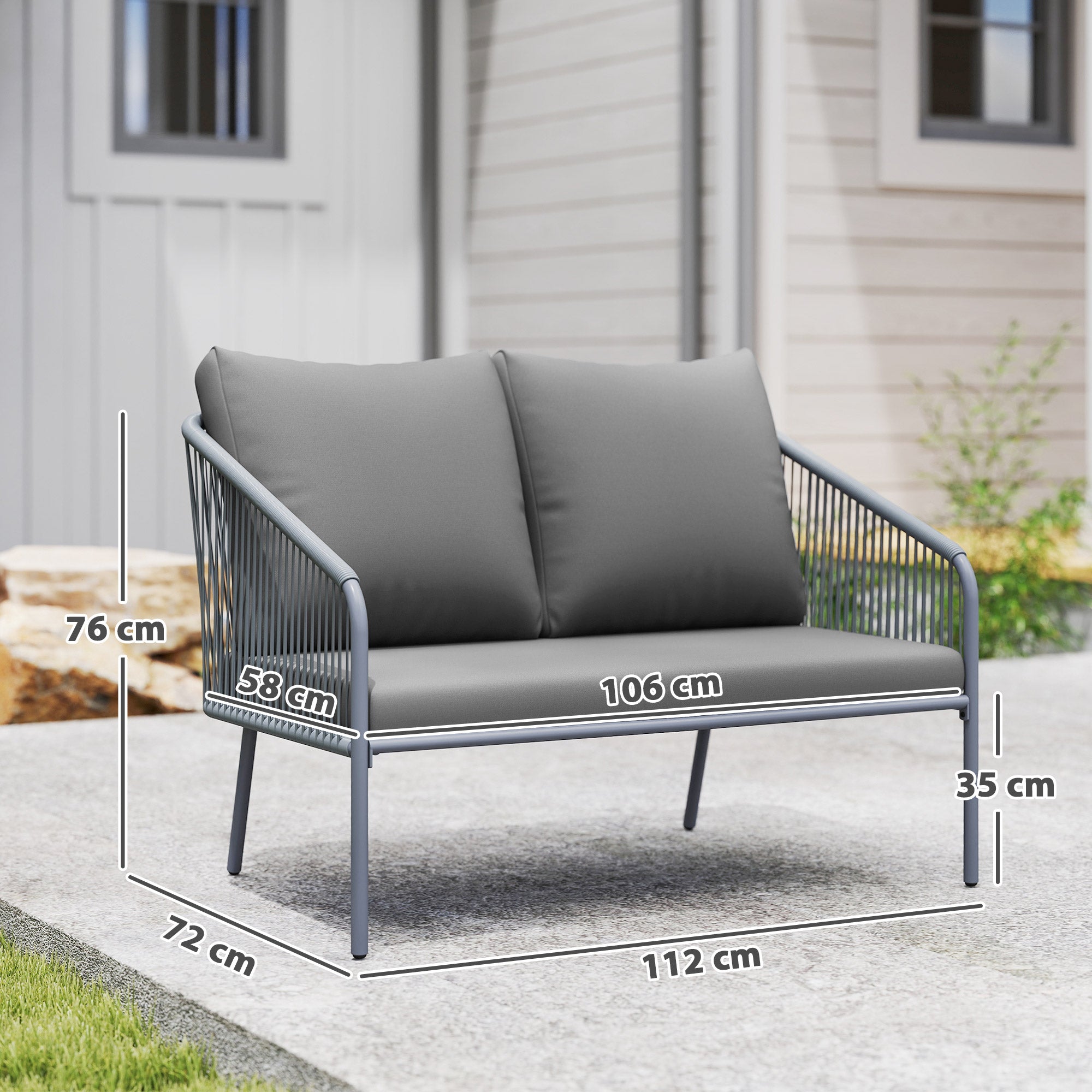 Garden Sofa with Cushions 2-Seater Sofa Outdoor Balcony Sofa Rattan Sofa Polyrattan Garden Furniture Balcony Furniture 112 x 72 x 76 cm Gray