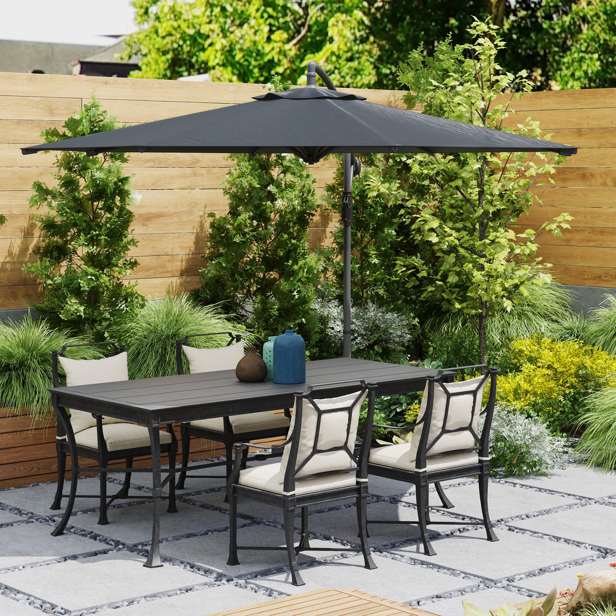 Foldable Octagonal Offset Garden Parasol with Cross Stand - 3m Diameter - Black