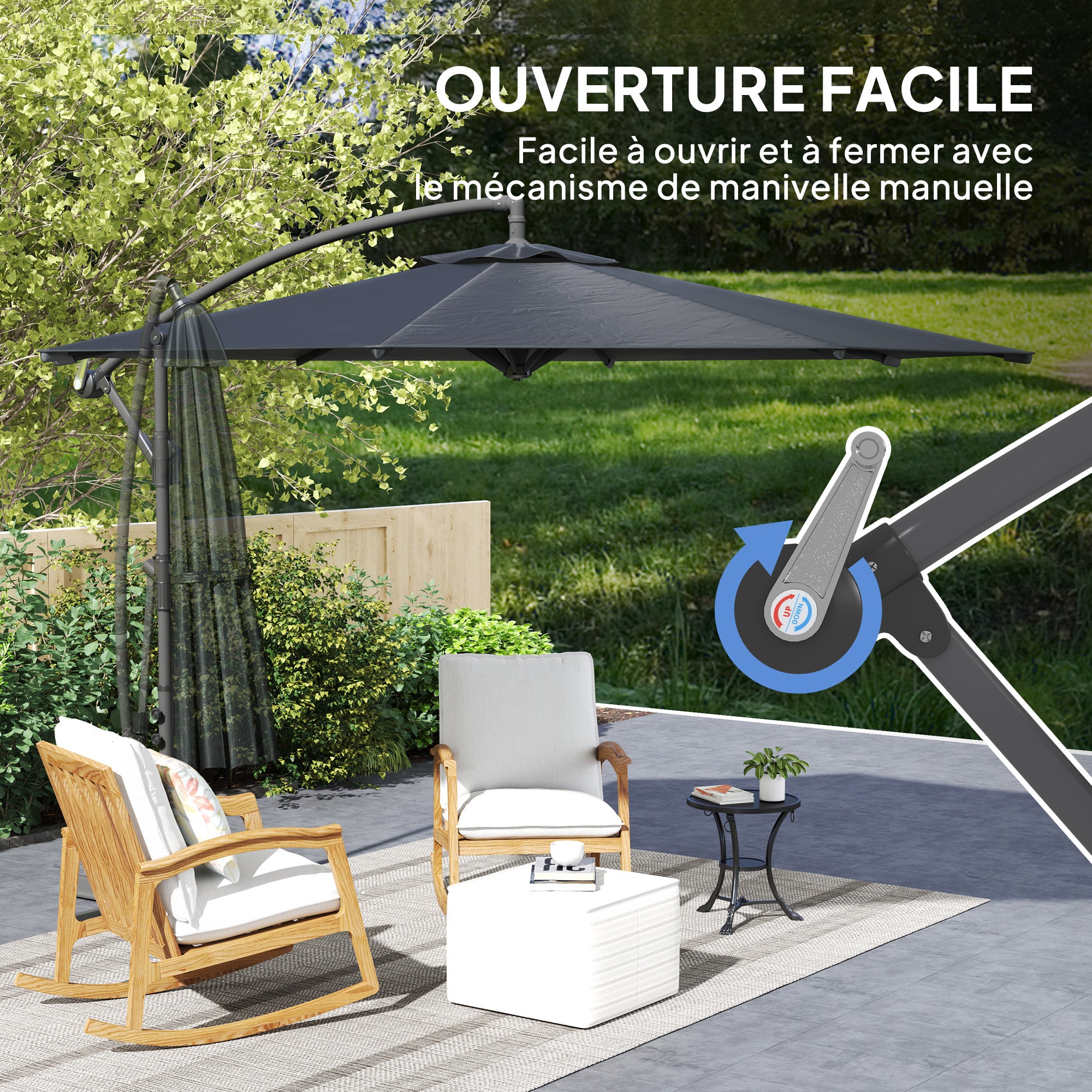 Foldable Octagonal Offset Garden Parasol with Cross Stand - 3m Diameter - Black