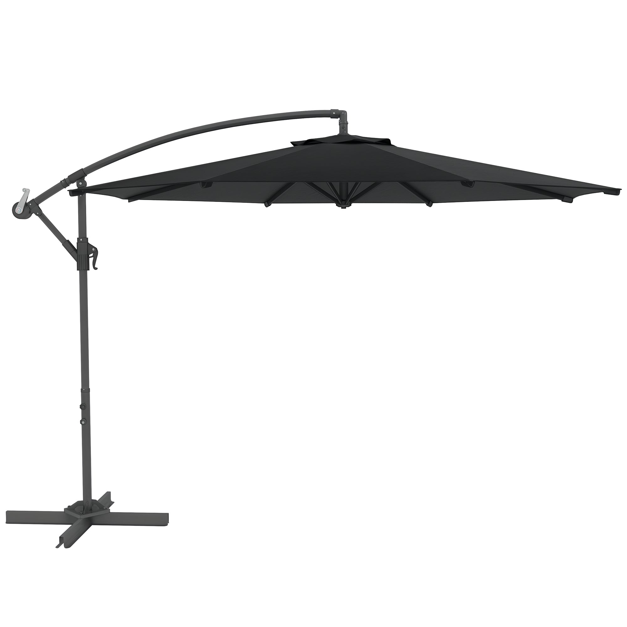 Foldable Octagonal Offset Garden Parasol with Cross Stand - 3m Diameter - Black