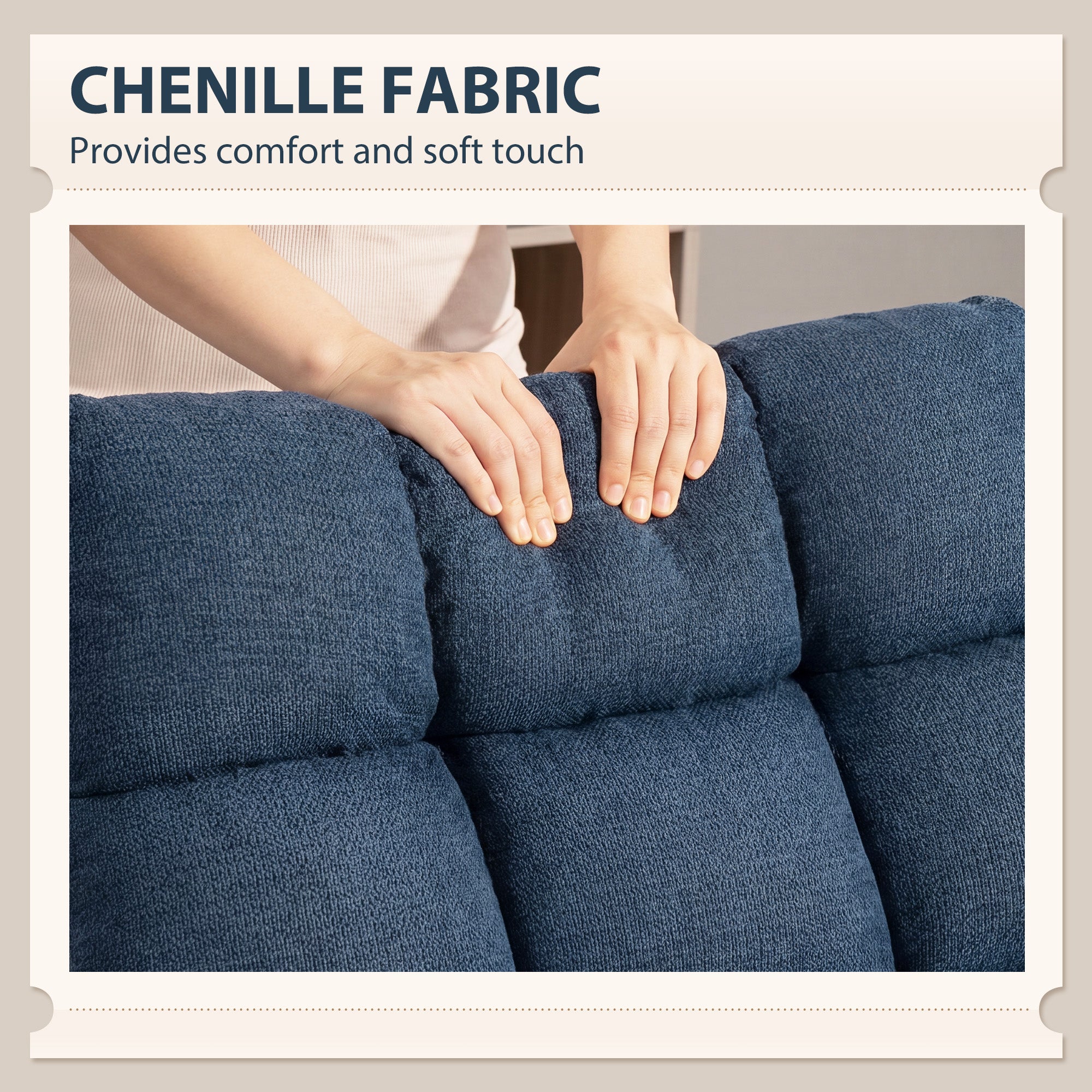 Armless Swivel Lounge Chair — Wide Chenille Seat, Steel Base, Dark Blue