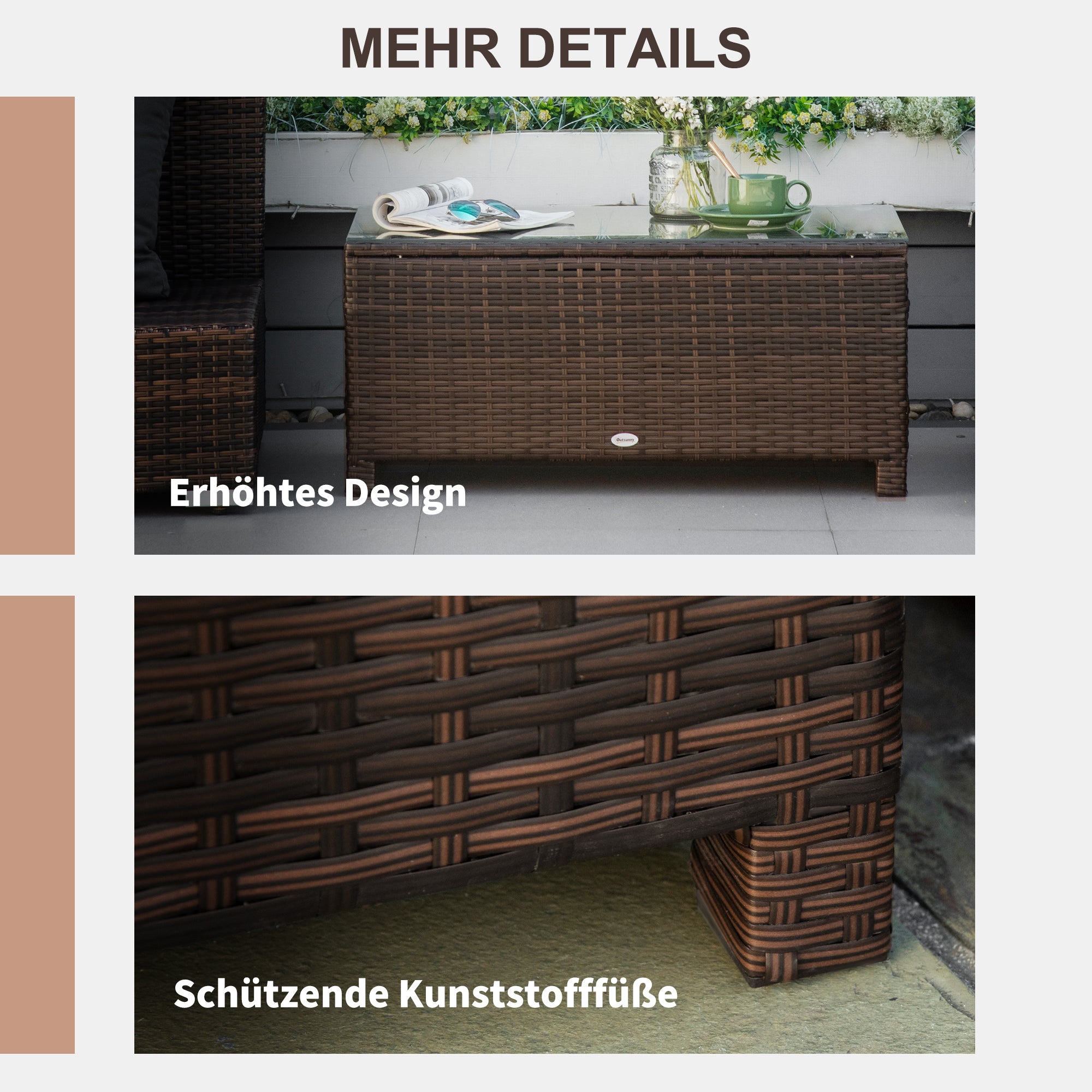 Garden Side Table Coffee Table Patio Table Poly Rattan Brown 85 x 50 x 39 cm