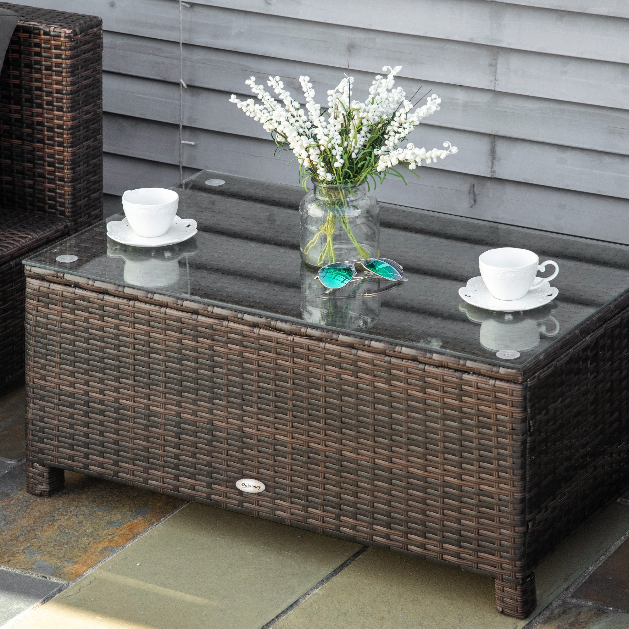 Garden Side Table Coffee Table Patio Table Poly Rattan Brown 85 x 50 x 39 cm