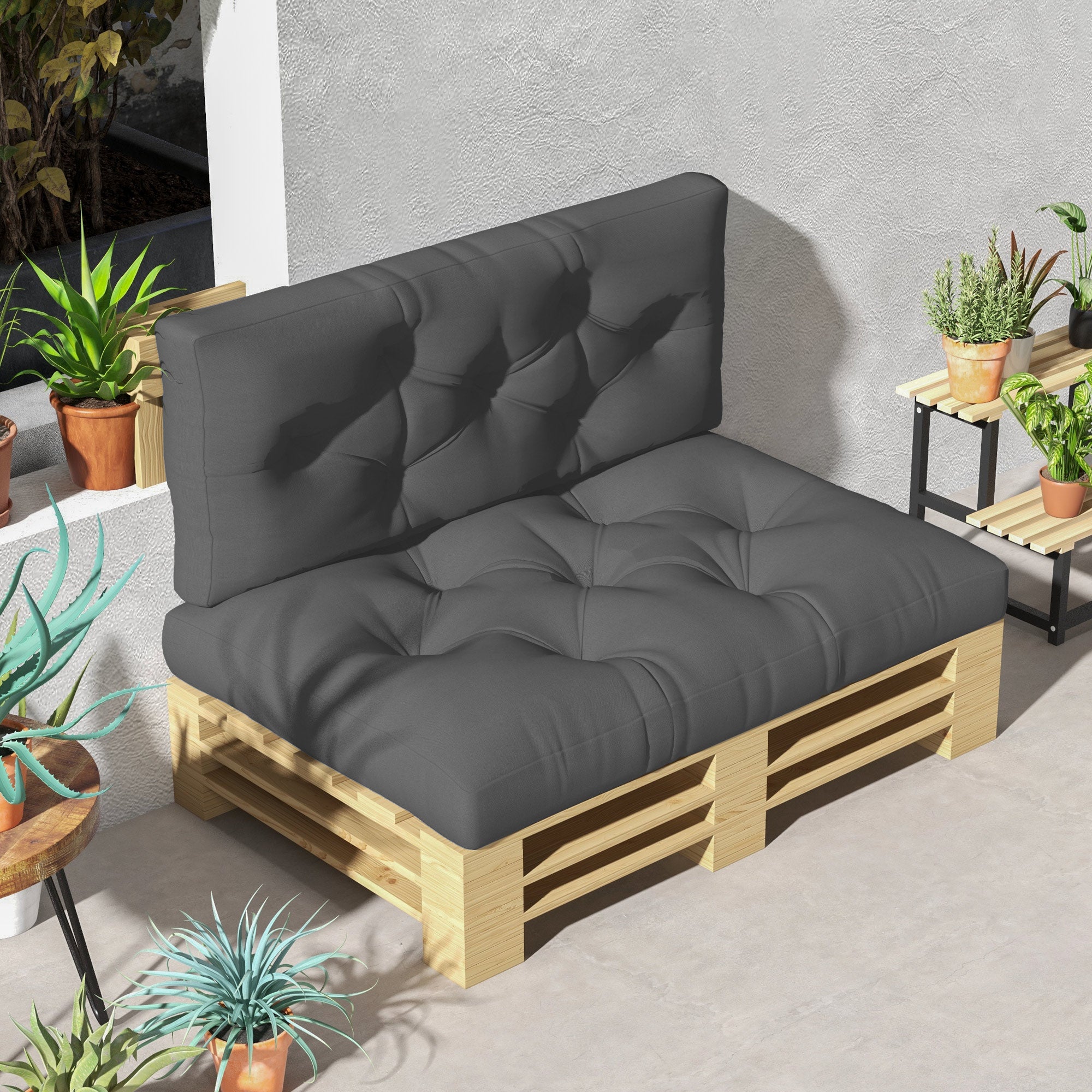 2 Seater Pallet Cushion 120cm x 80cm x 12cm Bench Cushion with UV Protection Seat Cushion Padding Water-Repellent Garden Bench Cushion for Pallet Sofa, Balcony Dark Grey