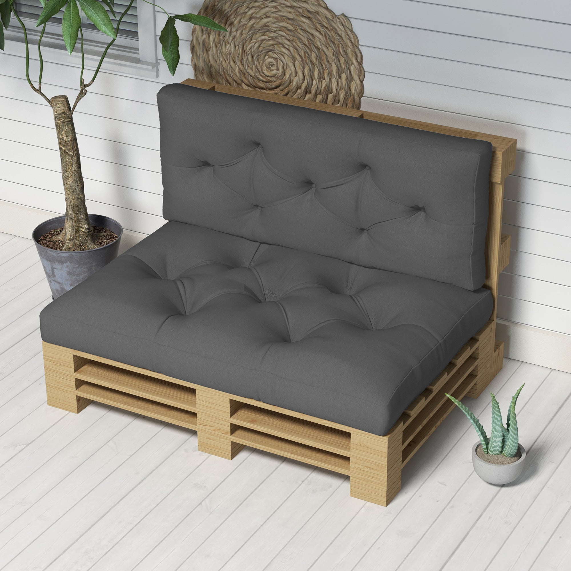 2 Seater Pallet Cushion 120cm x 80cm x 12cm Bench Cushion with UV Protection Seat Cushion Padding Water-Repellent Garden Bench Cushion for Pallet Sofa, Balcony Dark Grey