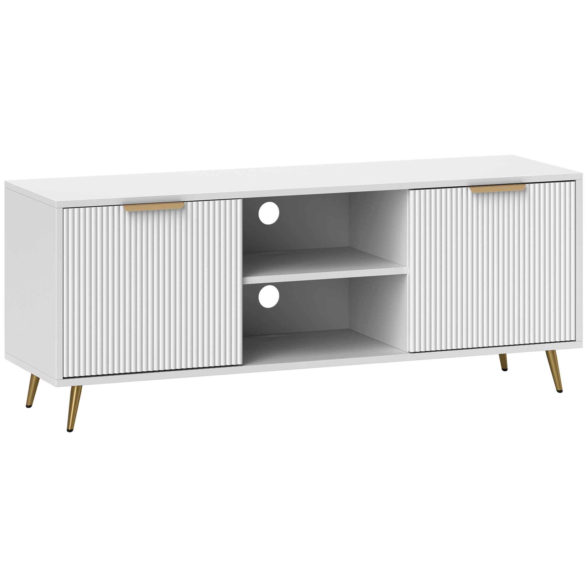 Modern TV Cabinet TV Stand with 2 Open Compartments and 2 Doors TV Unit for 55-inch TV 120x35x48 cm White