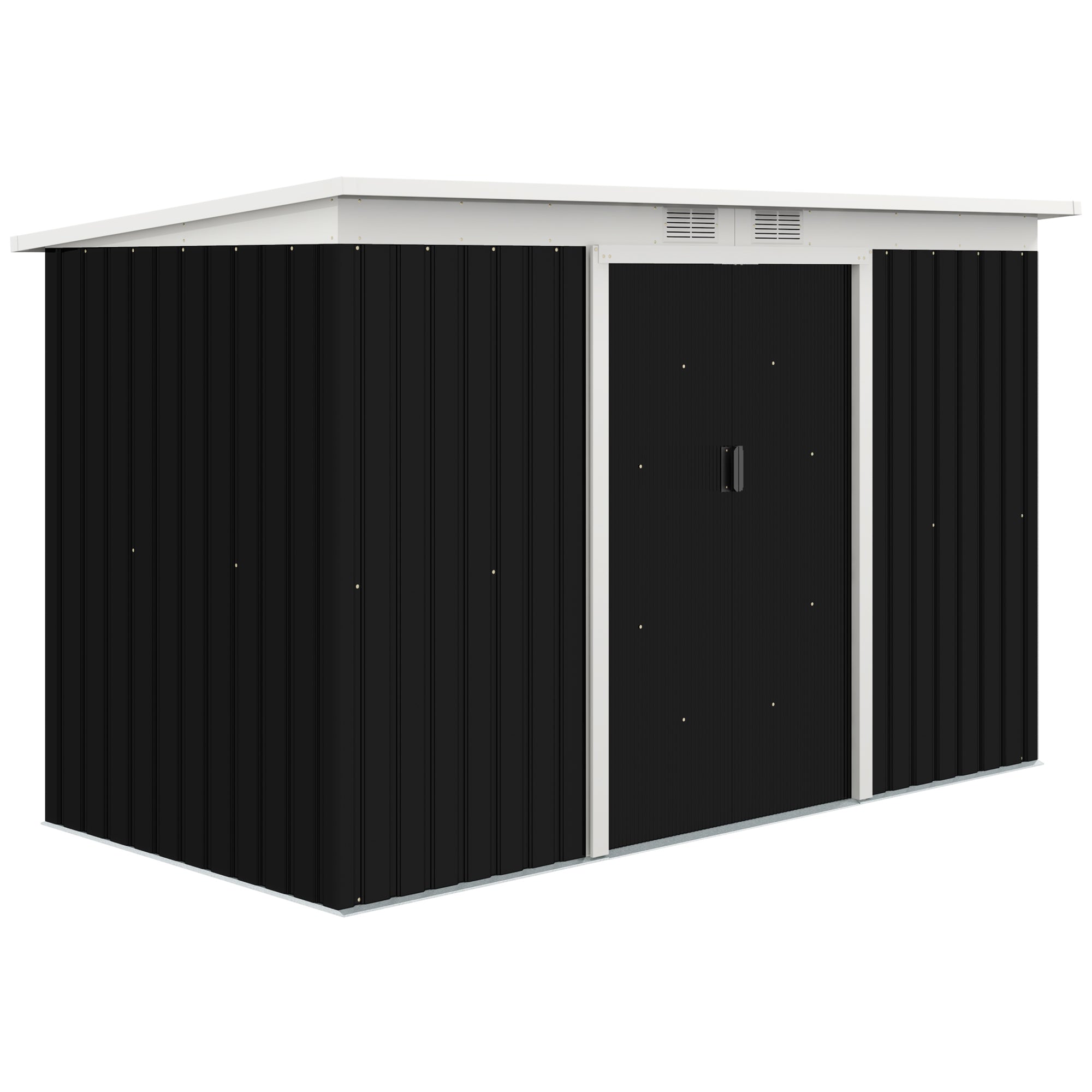 Metal Tool Shed 6.3m³ 280x130x172cm Equipment Shed with Pent Roof Sliding Door Weatherproof Garden House Outdoor Garden Shed Cabinet for Backyard Outdoor Area Anthracite, Dark Gray