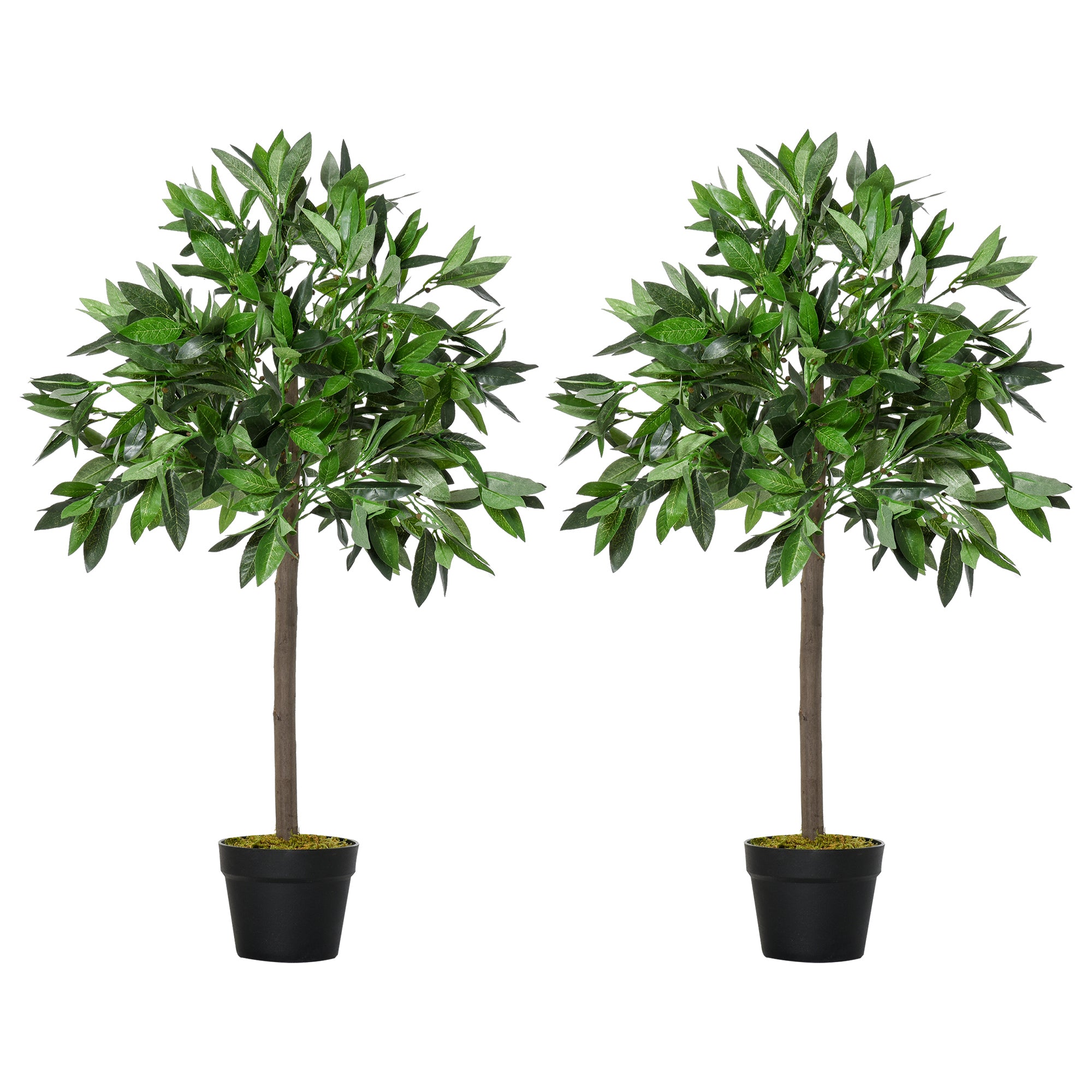 Set of 2 Artificial Laurel Trees, 90 cm Artificial Plants in Cement Pots, Indoor Plant, Artificial Plants for Indoor, Outdoor, Decorative Plants, Green
