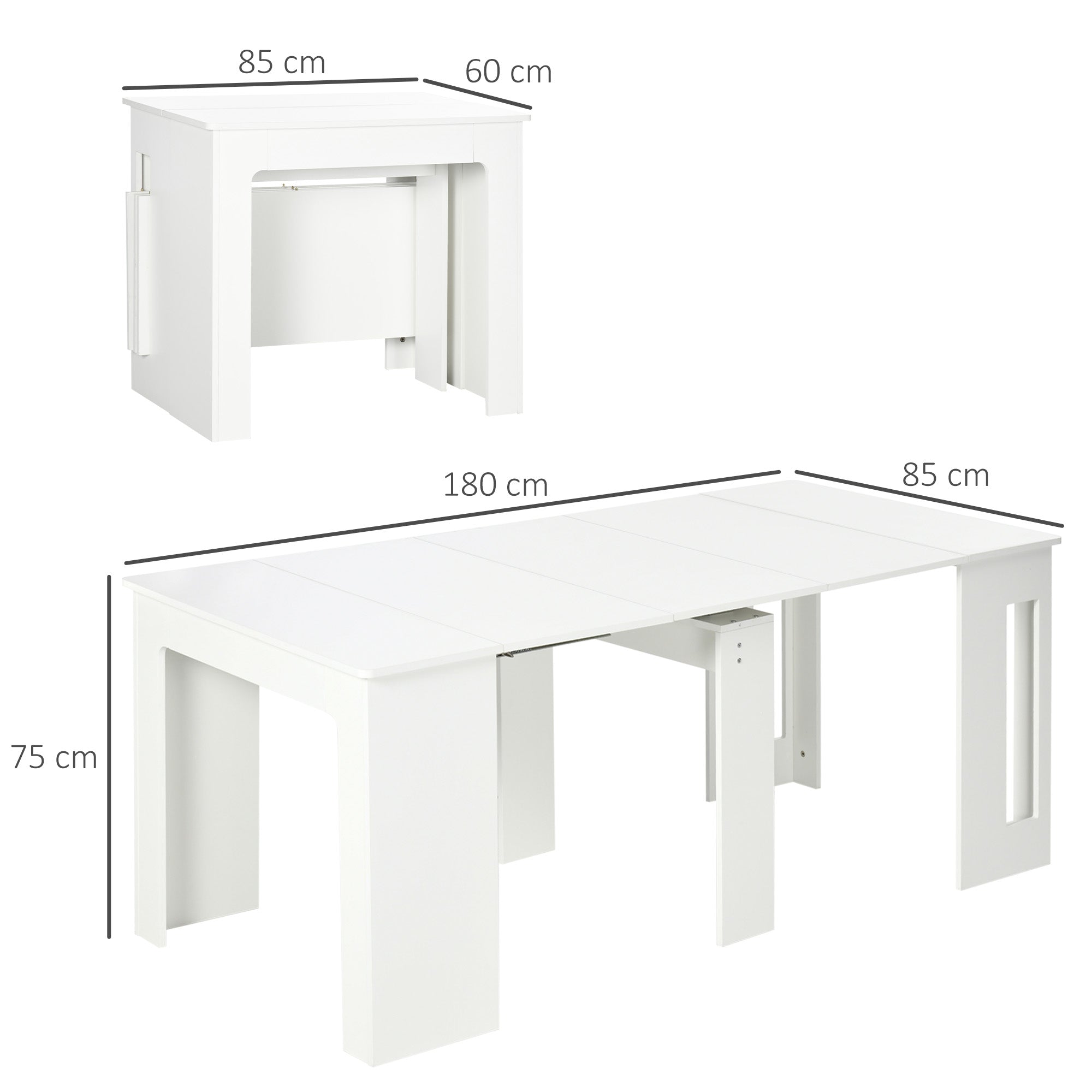 Extendable Dining Table for 4-6 People Console Table with Folding Wings Multifunctional Auxiliary Table for Study Kitchen Load 60 kg 180x85x75 cm White