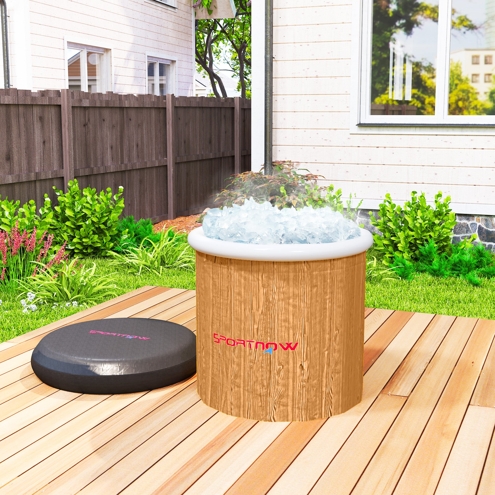 SPORTNOW Ice Bath Ø80cm Folding Ice Bath Tub Inflatable Ice Bucket with 6 Insulating Layers Cover, Carrying Bag, Portable Complete Set Adults Mobile Outdoor Ice Bath Tub for Athletes Beginners