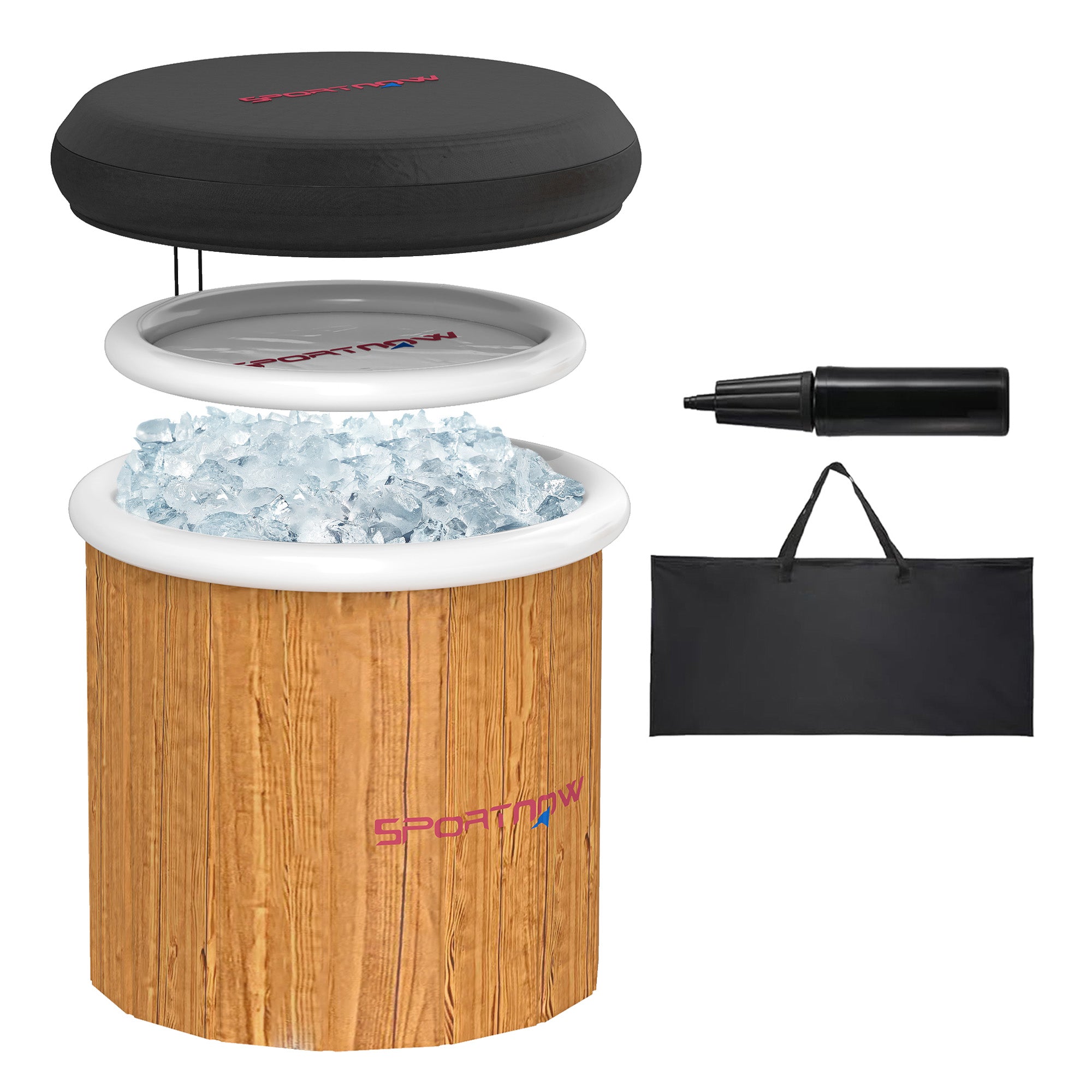 SPORTNOW Ice Bath Ø80cm Folding Ice Bath Tub Inflatable Ice Bucket with 6 Insulating Layers Cover, Carrying Bag, Portable Complete Set Adults Mobile Outdoor Ice Bath Tub for Athletes Beginners