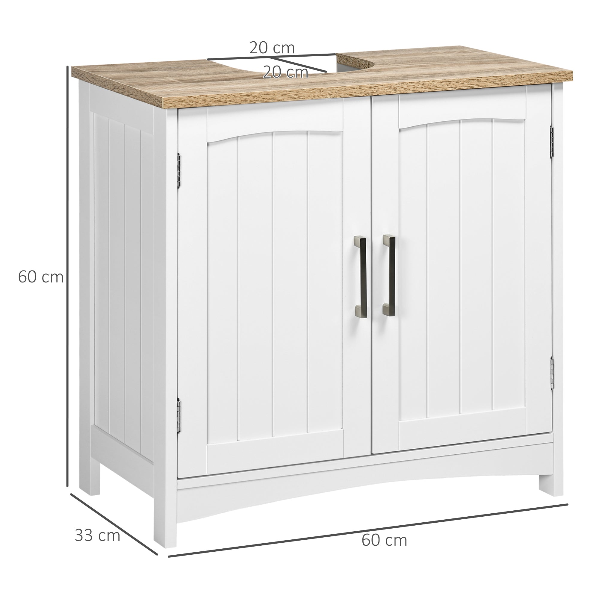 Under Sink Cabinet Bathroom Floor Cabinet with 2 Doors and Adjustable Interior Shelf Modern Style Load 40 kg 60x30x60 cm White