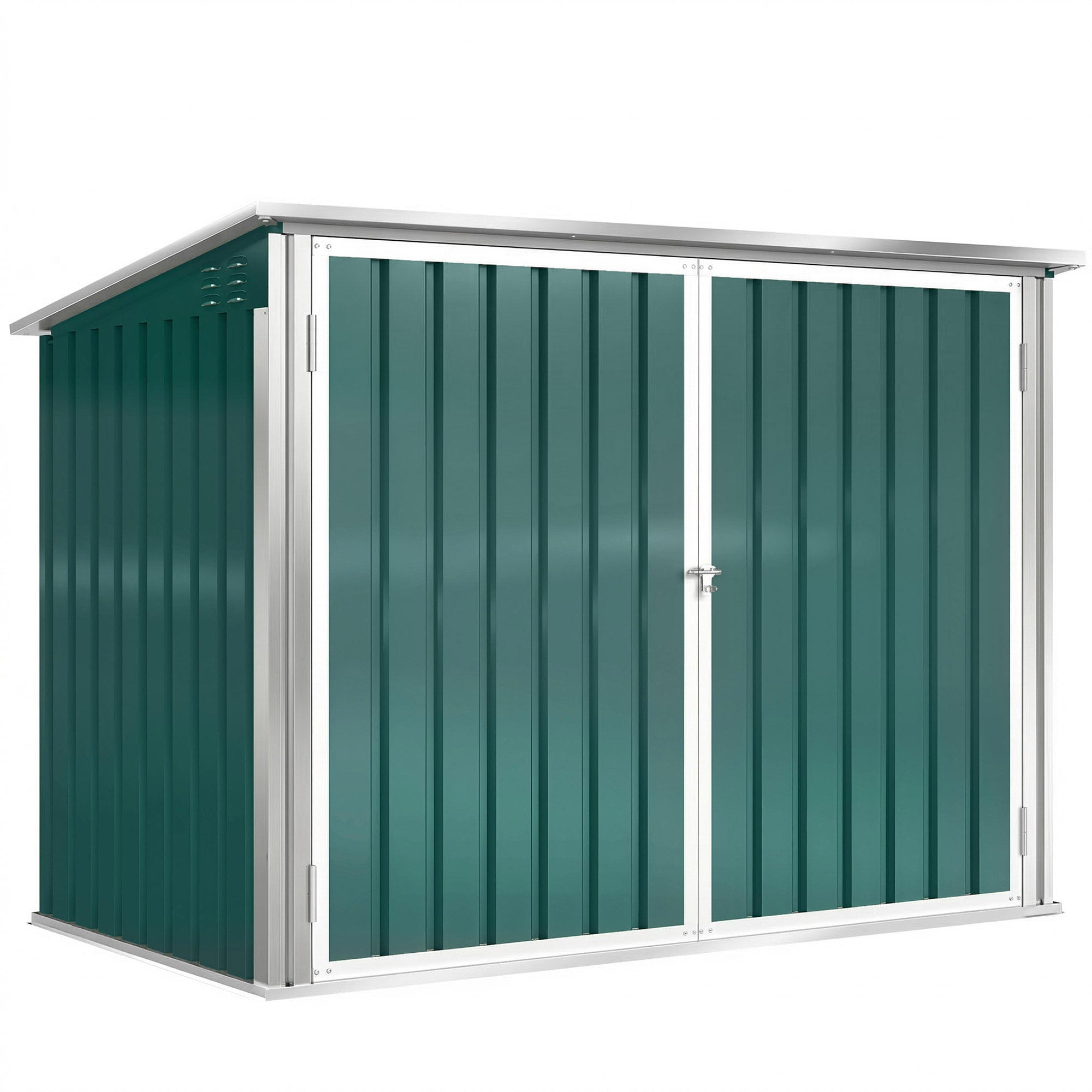 Lockable Steel Bin Storage Box for 2 Bins – Double Doors & Gas-Lift Lid, Ventilated, Green (179.5 x 108 x 129.5/113 cm)