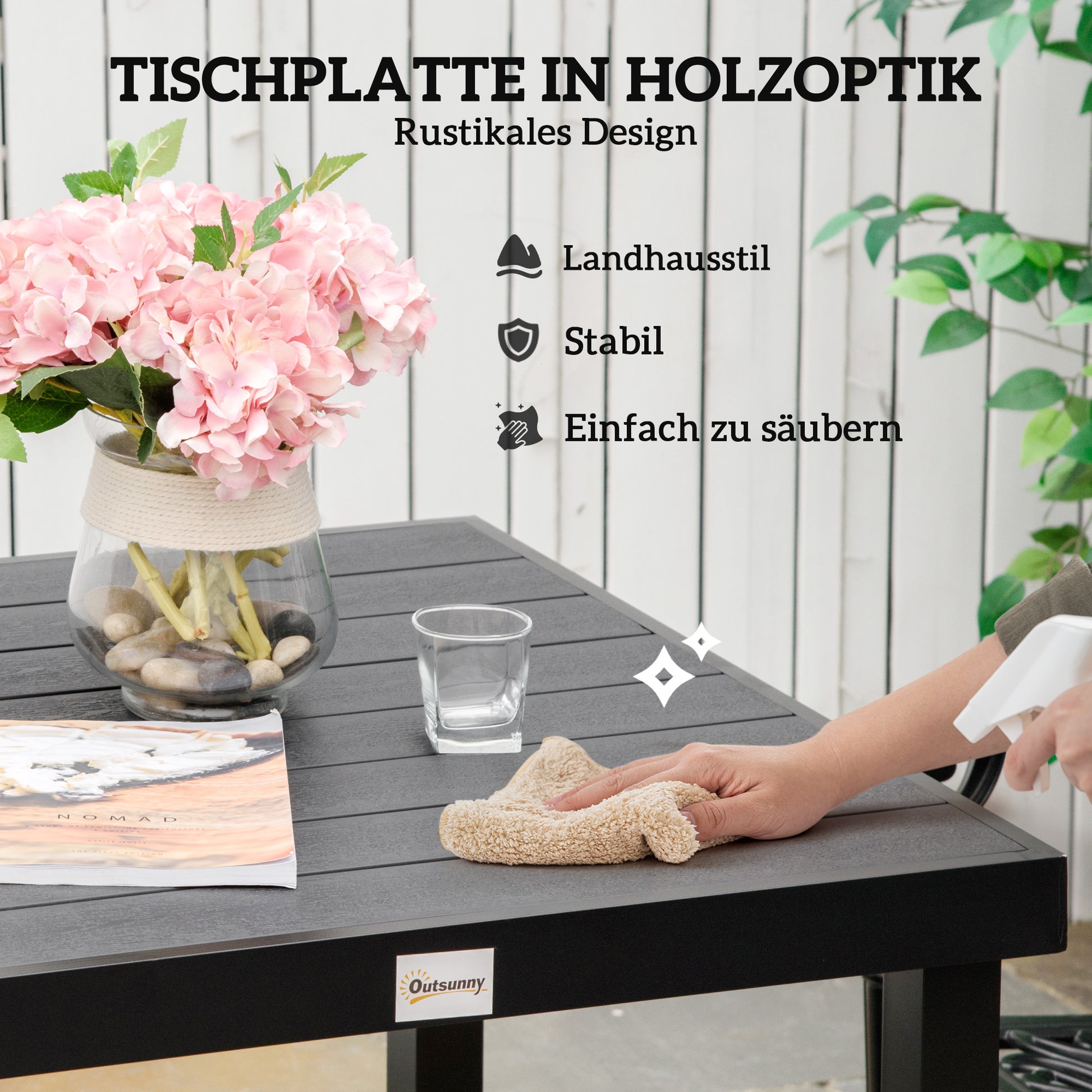 Garden Table for 4 People Dining Table Aluminum Table Outdoor Furniture Lounge Furniture Easy-Care Plastic Black 78 x 78 x 74 cm