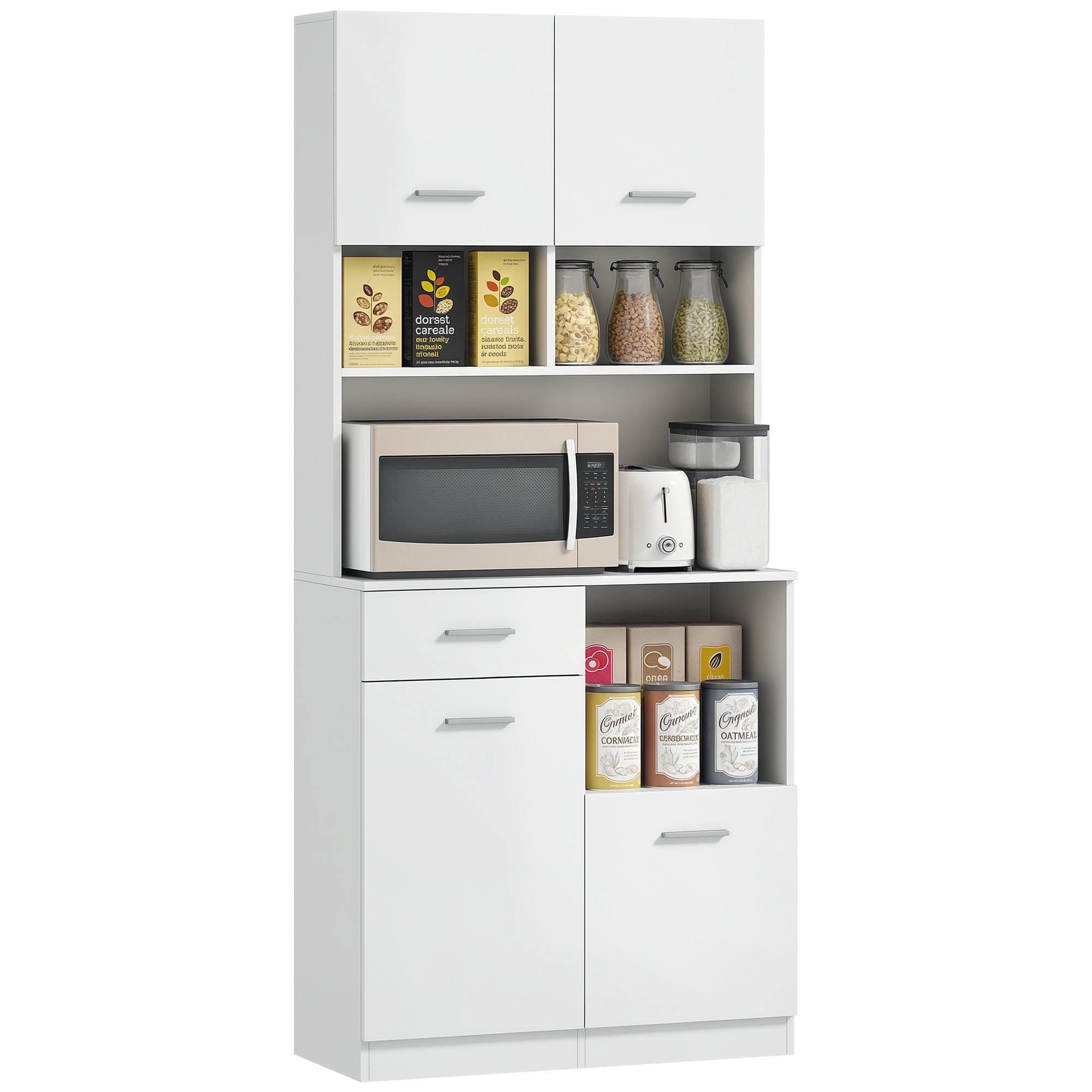 Kitchen Cabinet, Tall Cabinet with Adjustable Shelf, Drawer, Buffet Cabinet with Soft-Close Door, Display Cabinet Storage Cabinet for Kitchen Dining Room 80x35x180 cm White