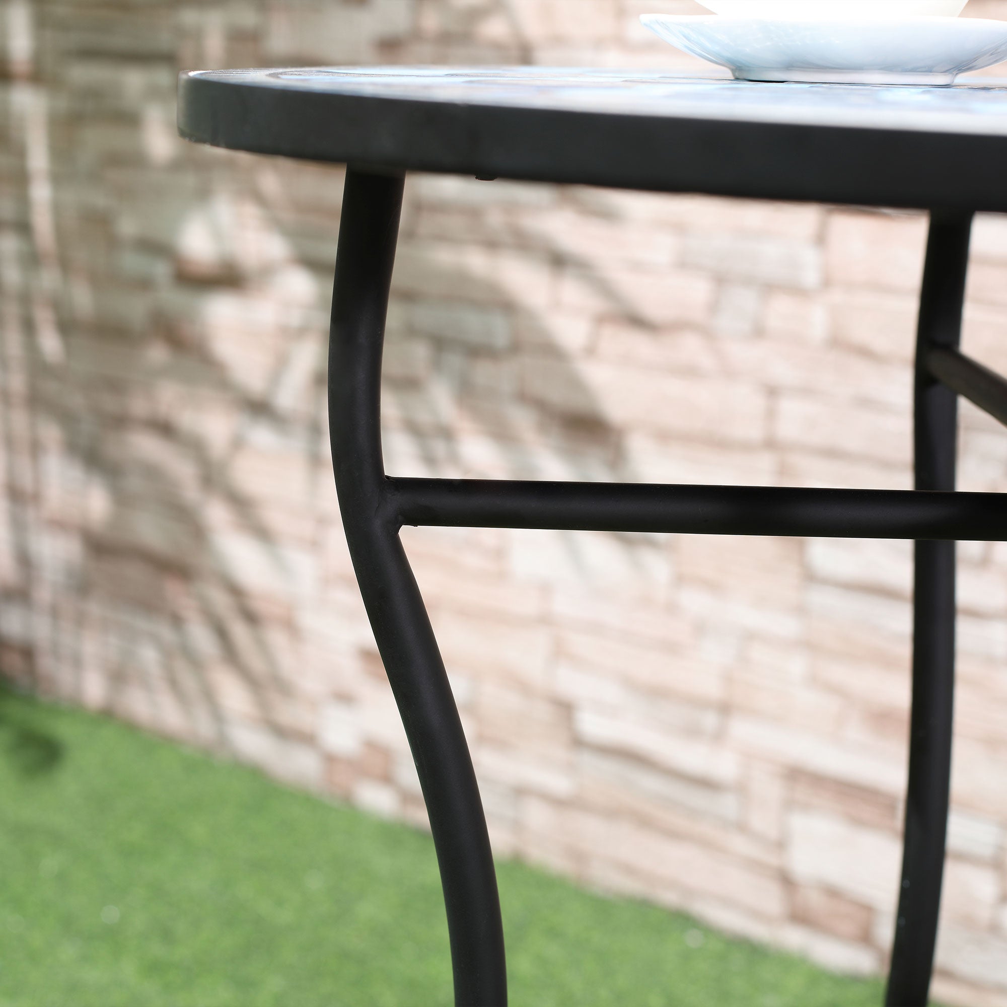 3-Piece Garden Set with Mosaic, Round Outdoor Table with 2 Folding Metal Chairs, Blue