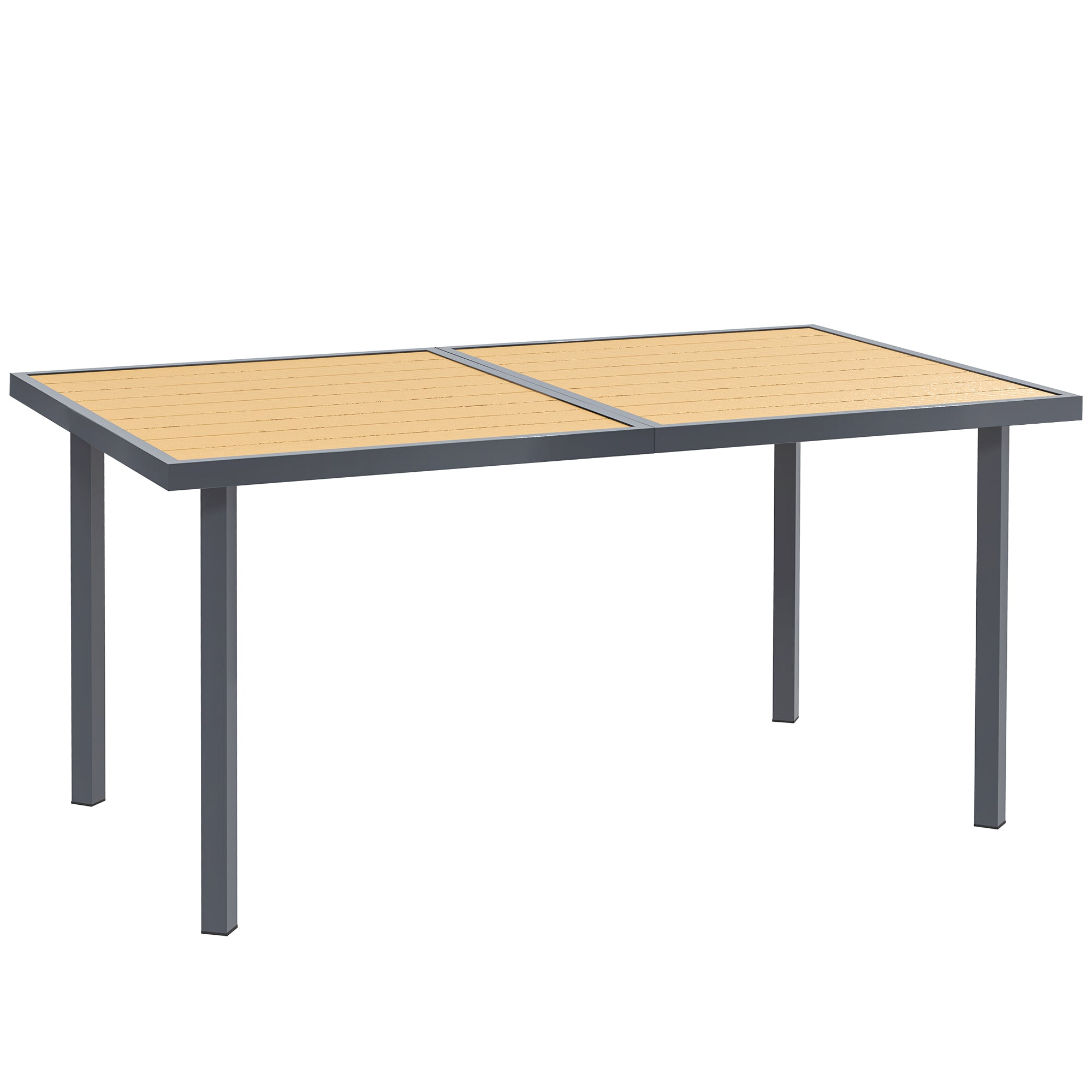 Garden Dining Table for 6 people, Garden Table with Rectangular Wood-Effect Anti-Rust Steel Top for Patio, Terrace, 150 x 90 x 72 cm, Natural Wood