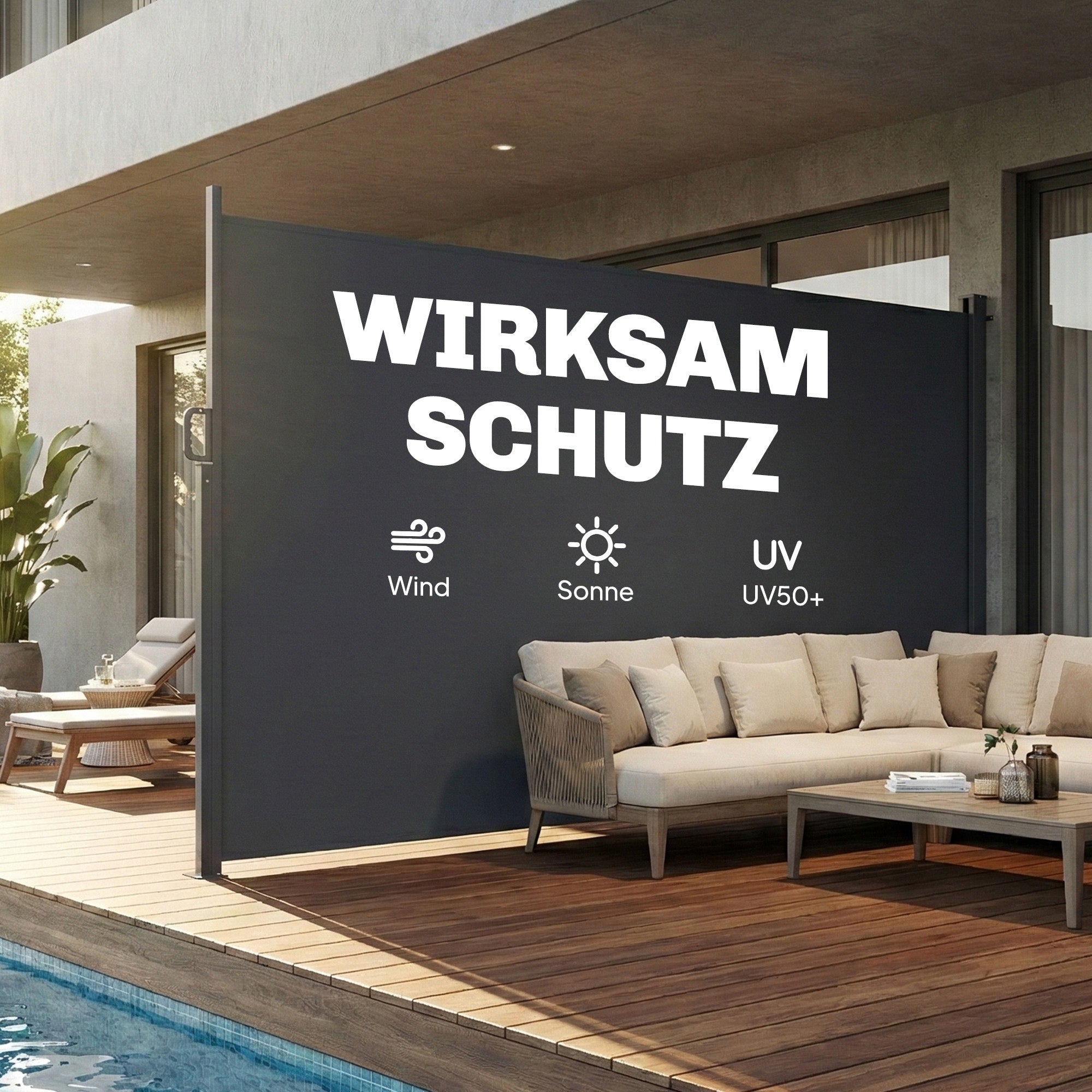 Retractable Opaque Side Awning — Privacy Screen, UPF 50+ Water-Resistant Windbreak, 420 x 185 cm (13'9" x 6'1") — Dark Gray