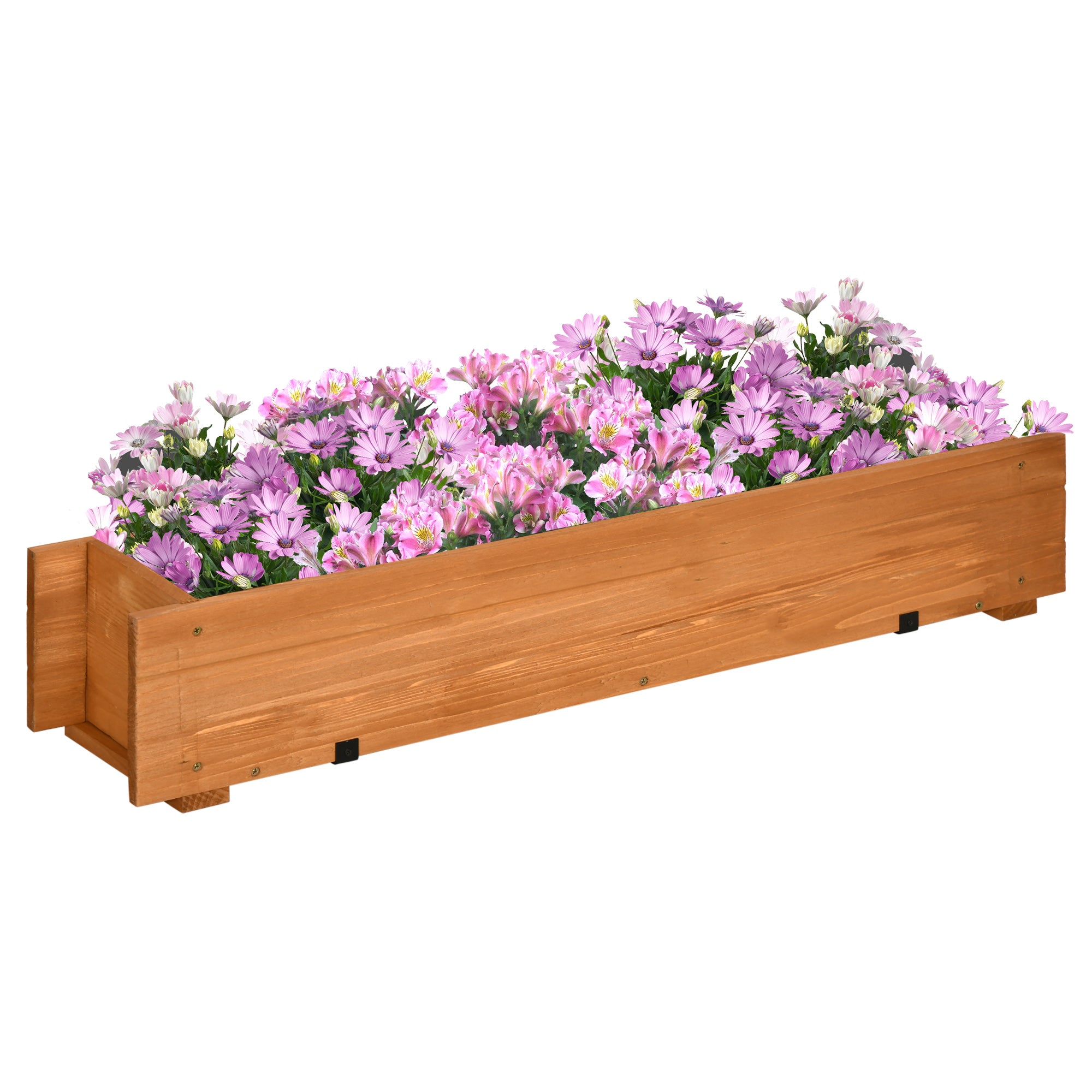 Rectangular Wooden Planter for Floor or Wall Urban Garden with 2 Drainage Holes and 2 Hooks for Crops Plants Flowers on Balcony Garden Terrace 91x18x16.5 cm Natural