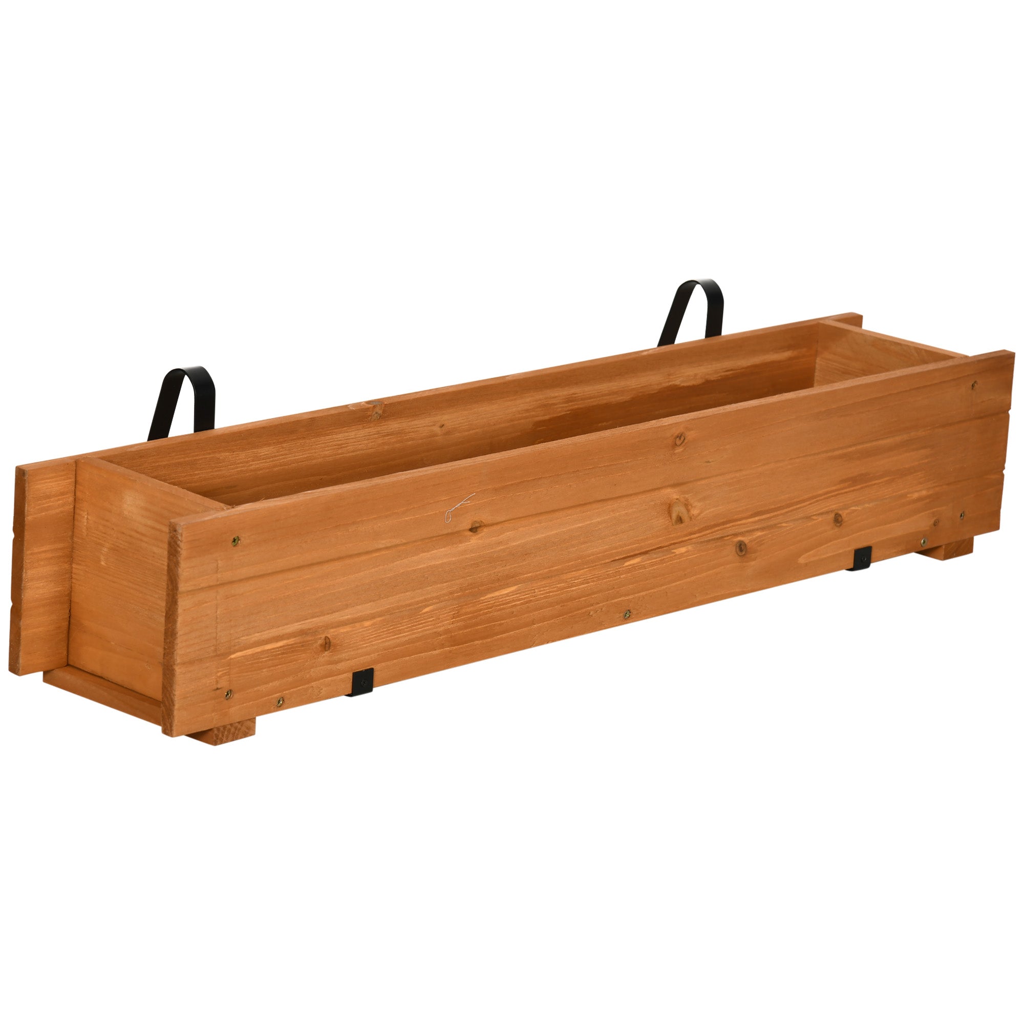 Rectangular Wooden Planter for Floor or Wall Urban Garden with 2 Drainage Holes and 2 Hooks for Crops Plants Flowers on Balcony Garden Terrace 91x18x16.5 cm Natural