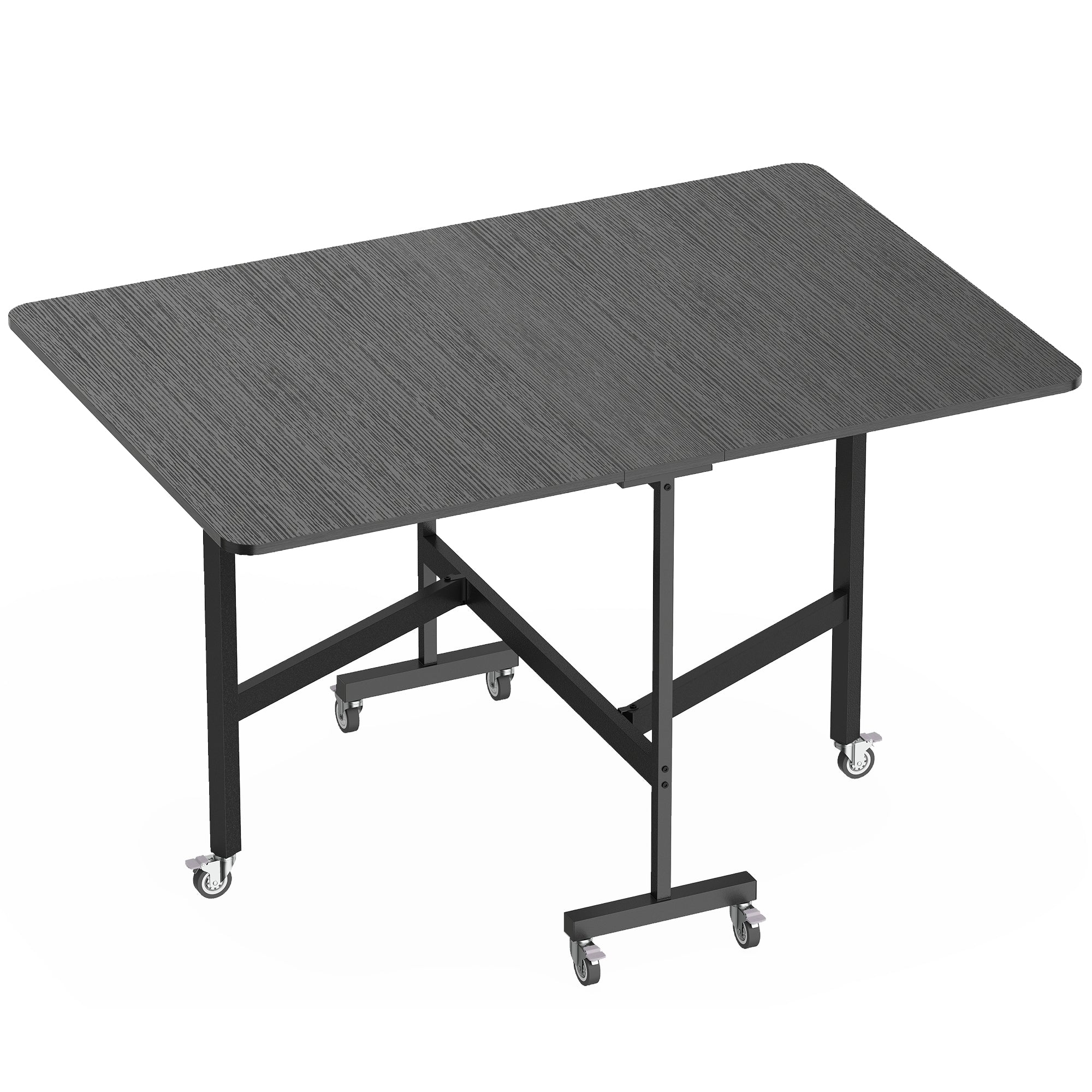 Folding Dining Table for 4–6 with Wheels & Drop Leaves, Black, 47.2×31.5×28.7 in