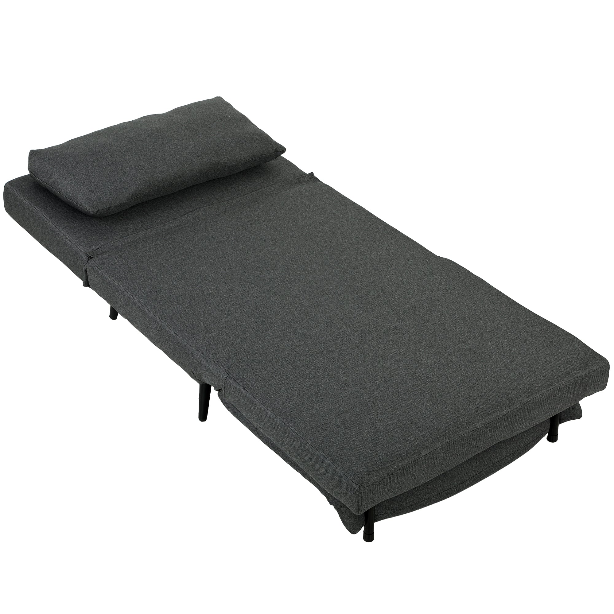 3-in-1 Sleeper Chair with Bed Function, Foldable Recliner with Adjustable Backrest, Lumbar Pillow, Linen-Look Sofa Bed for Living Room or Bedroom, Dark Gray