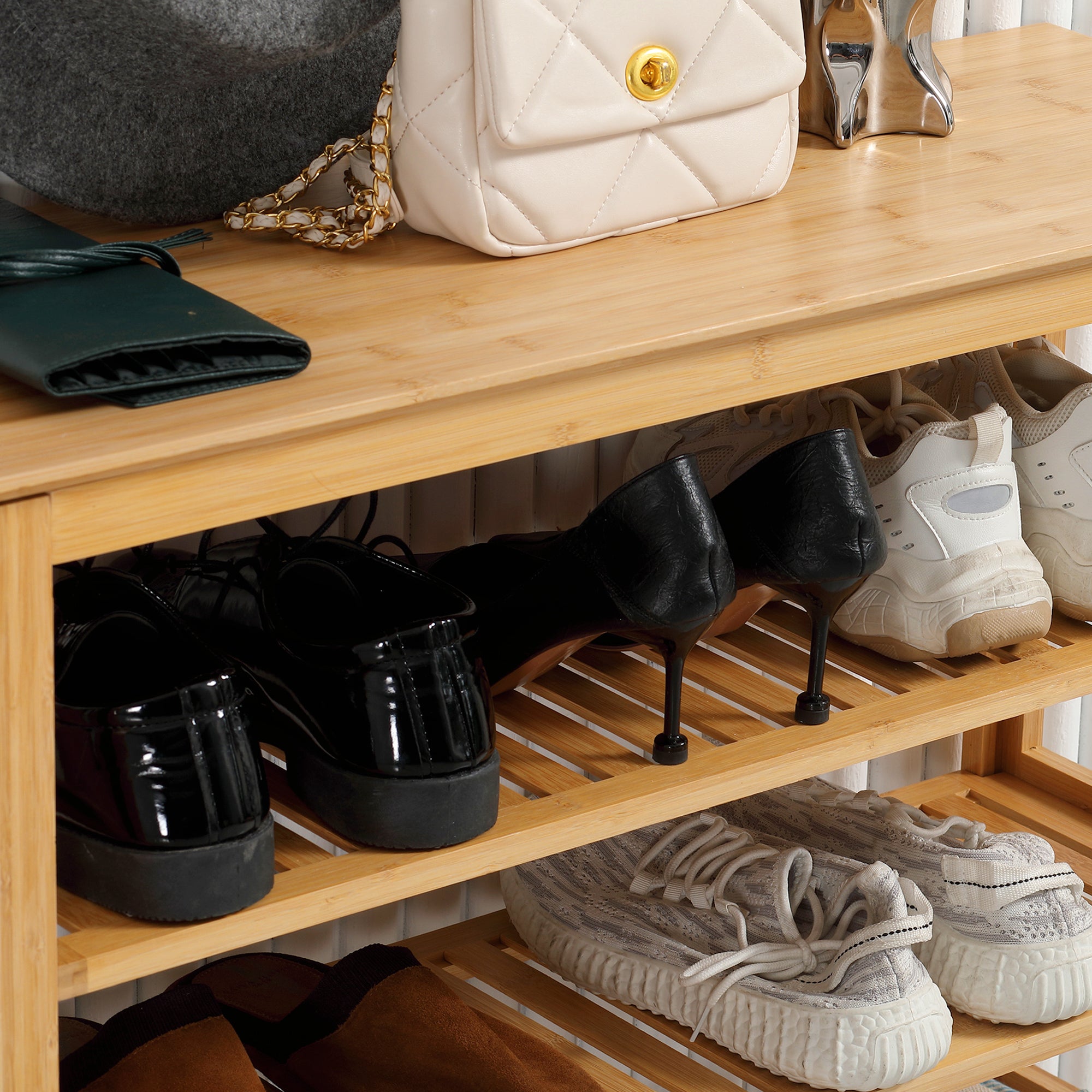 Shoe Rack, Shoe Stand with 5 Levels, Shoe Organizer for max. 20 Pairs of Shoes, Shoe Shelf for Entryway, Hallway, Bamboo, 80 x 29 x 82 cm, Natural