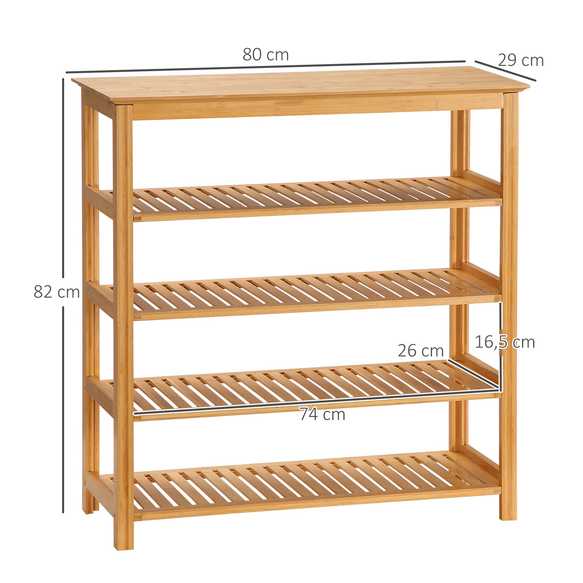 Shoe Rack, Shoe Stand with 5 Levels, Shoe Organizer for max. 20 Pairs of Shoes, Shoe Shelf for Entryway, Hallway, Bamboo, 80 x 29 x 82 cm, Natural