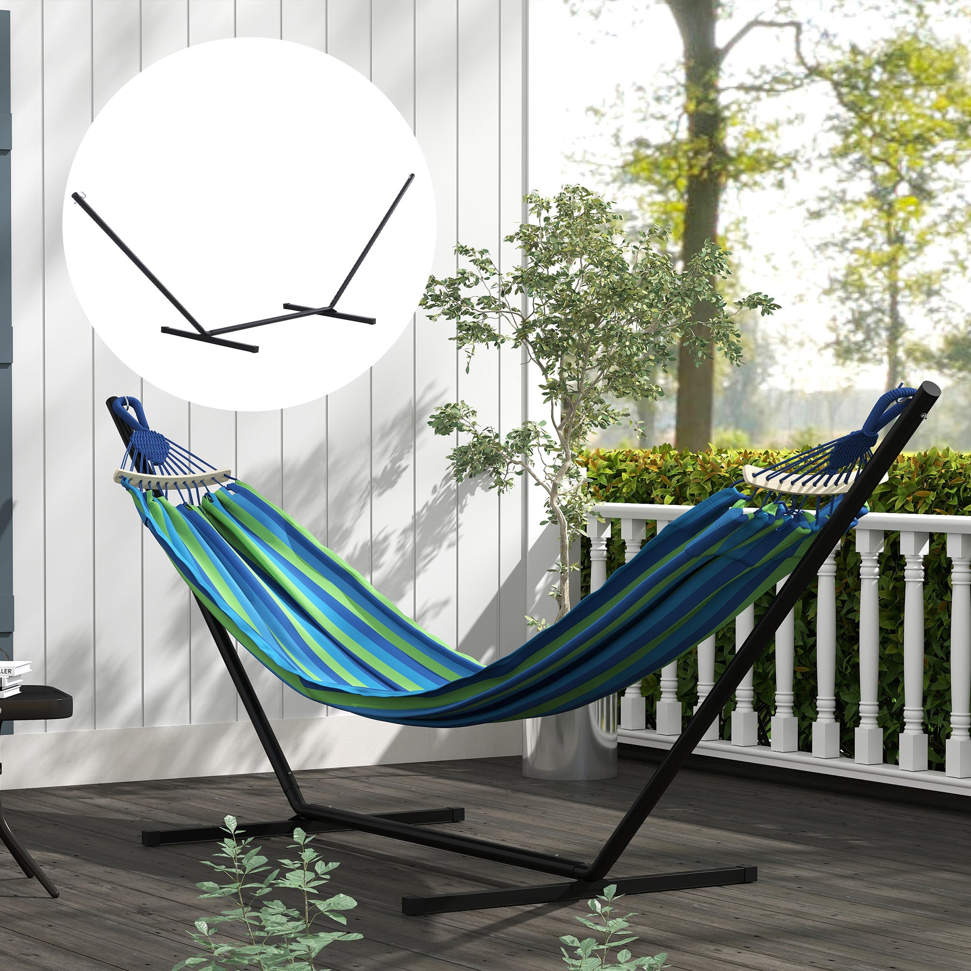 Hammock Stand for Hammocks Hammock Stand with Hooks Garden Beach Metal 360 x 92 x 112 cm up to 120 kg