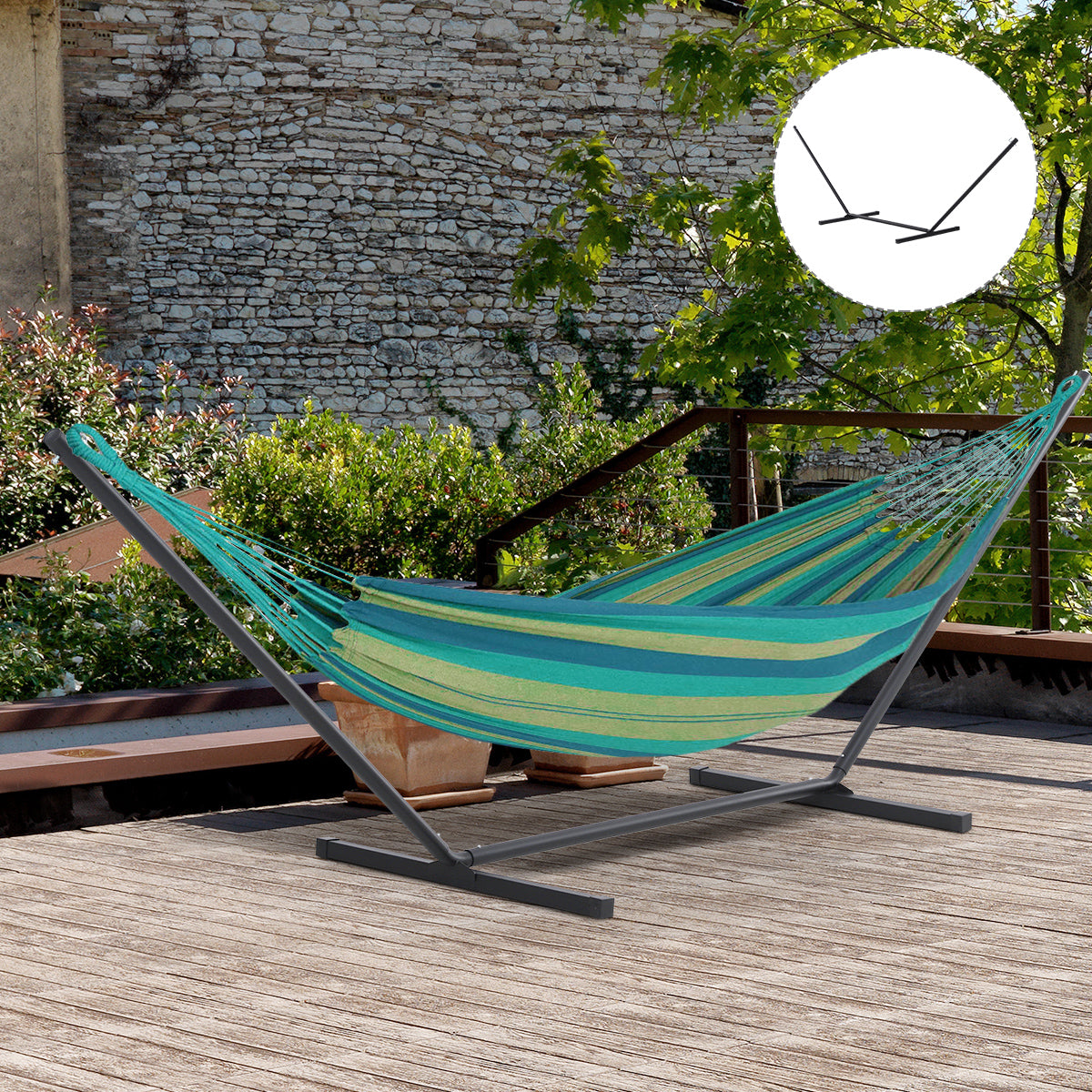 Hammock Stand for Hammocks Hammock Stand with Hooks Garden Beach Metal 360 x 92 x 112 cm up to 120 kg