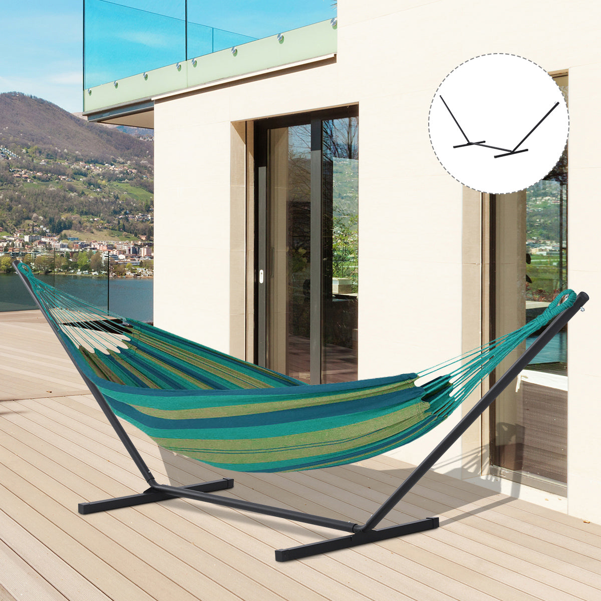 Hammock Stand for Hammocks Hammock Stand with Hooks Garden Beach Metal 360 x 92 x 112 cm up to 120 kg