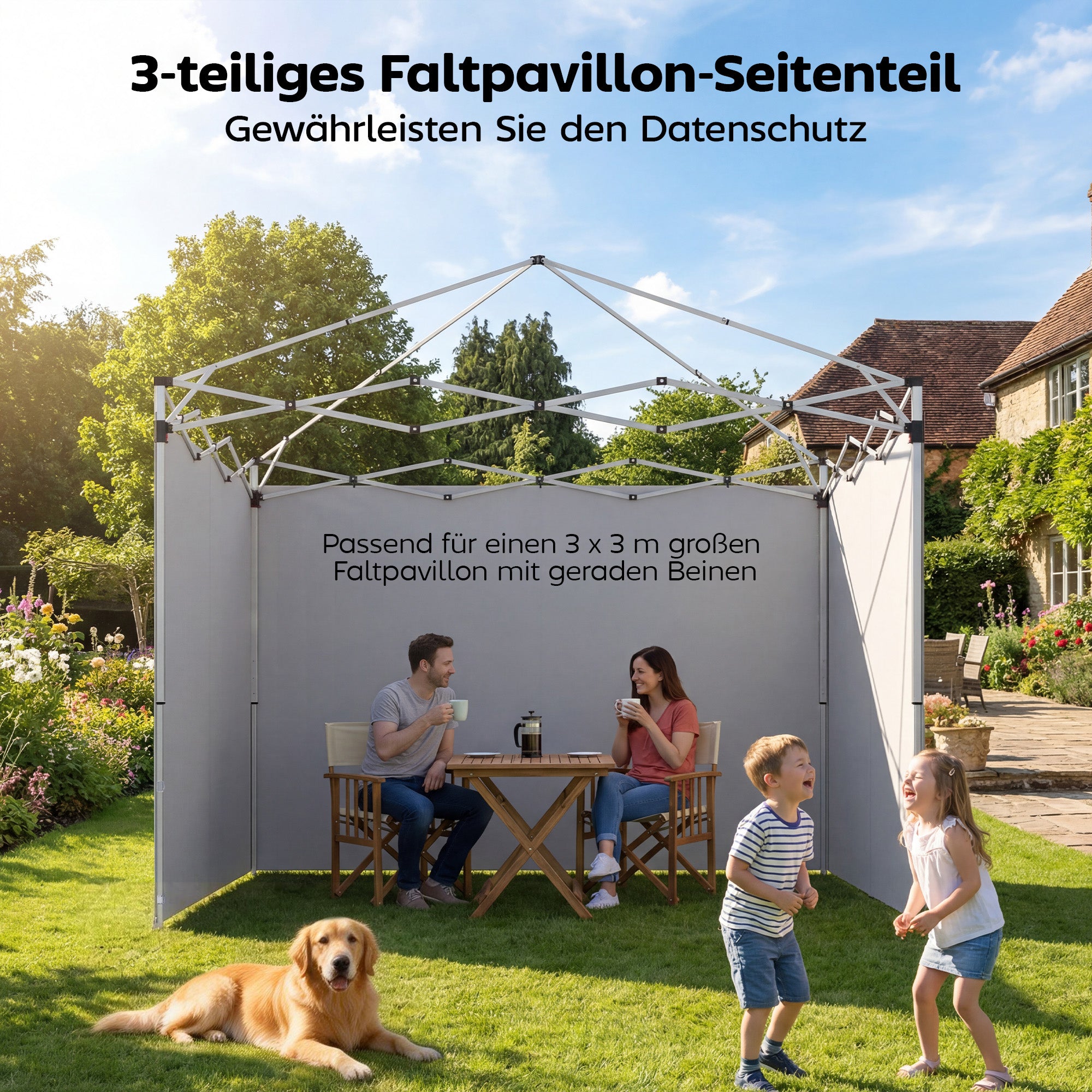 3-Pack Gazebo Sidewalls for 3 x 3 m (10 x 10 ft) — Zippered, UPF50+, Water-Resistant 210D Oxford Fabric, Light Gray