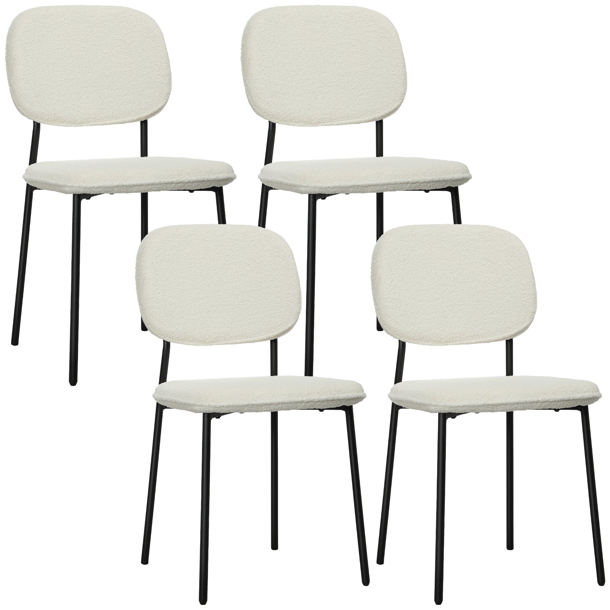 Dining Chairs Set of 4, Kitchen Chair with Backrest, Upholstered Chair with Velvet Look and Steel Legs, Modern Living Room Chair for Dining Room, Kitchen, Living Room, White