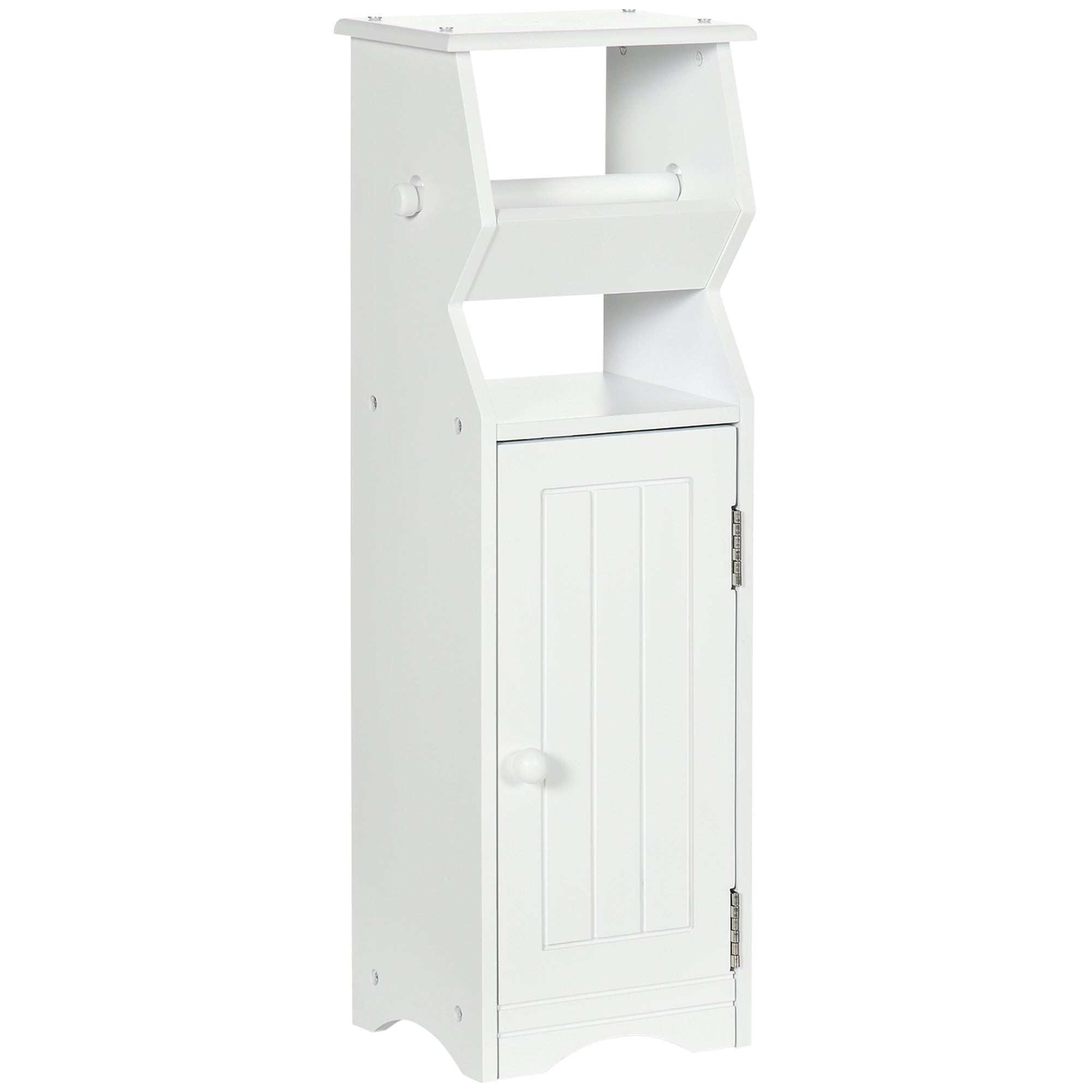 Space-Saving White MDF Bathroom Cabinet with Toilet Paper Area and Cabinet, 19x15x56 cm