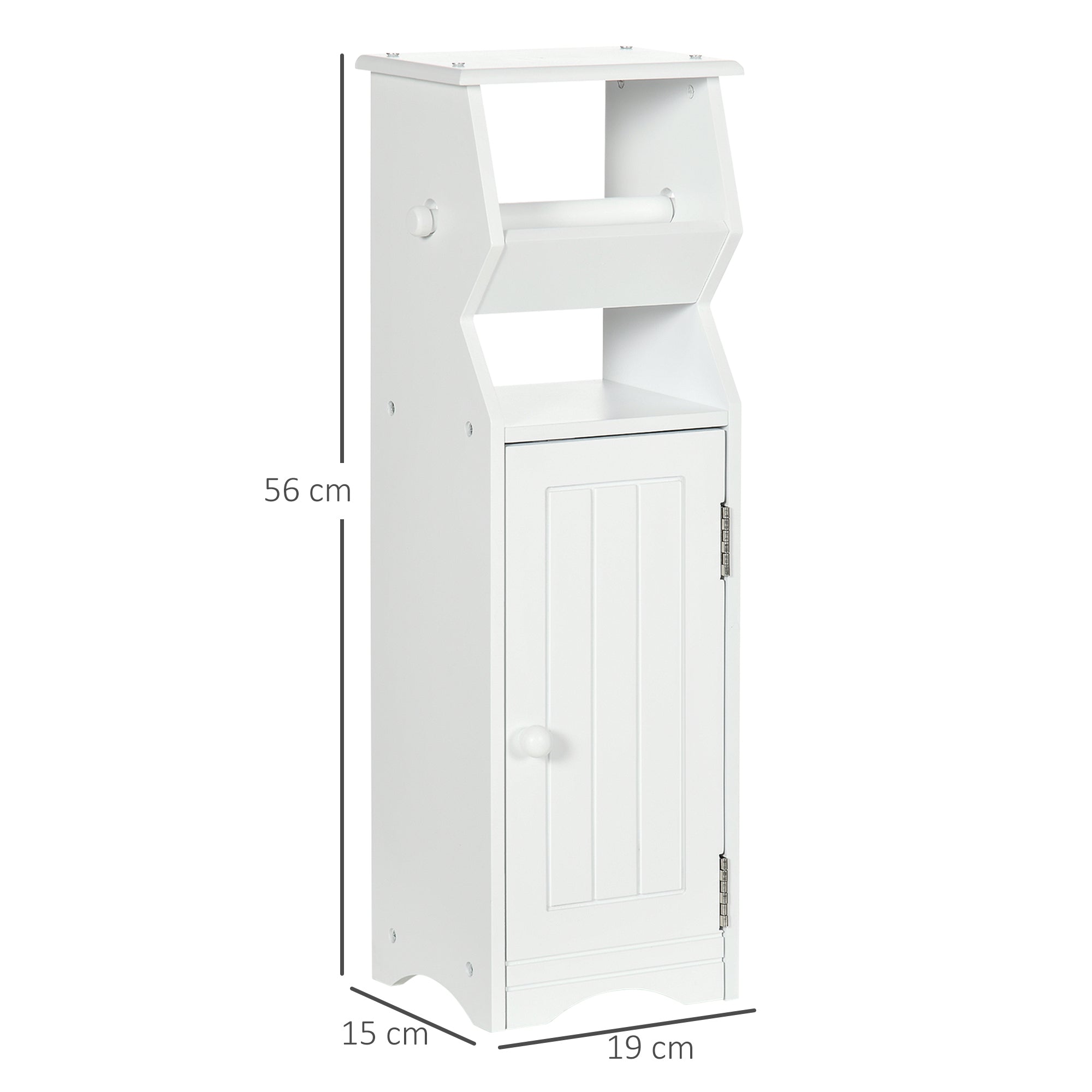 Space-Saving White MDF Bathroom Cabinet with Toilet Paper Area and Cabinet, 19x15x56 cm
