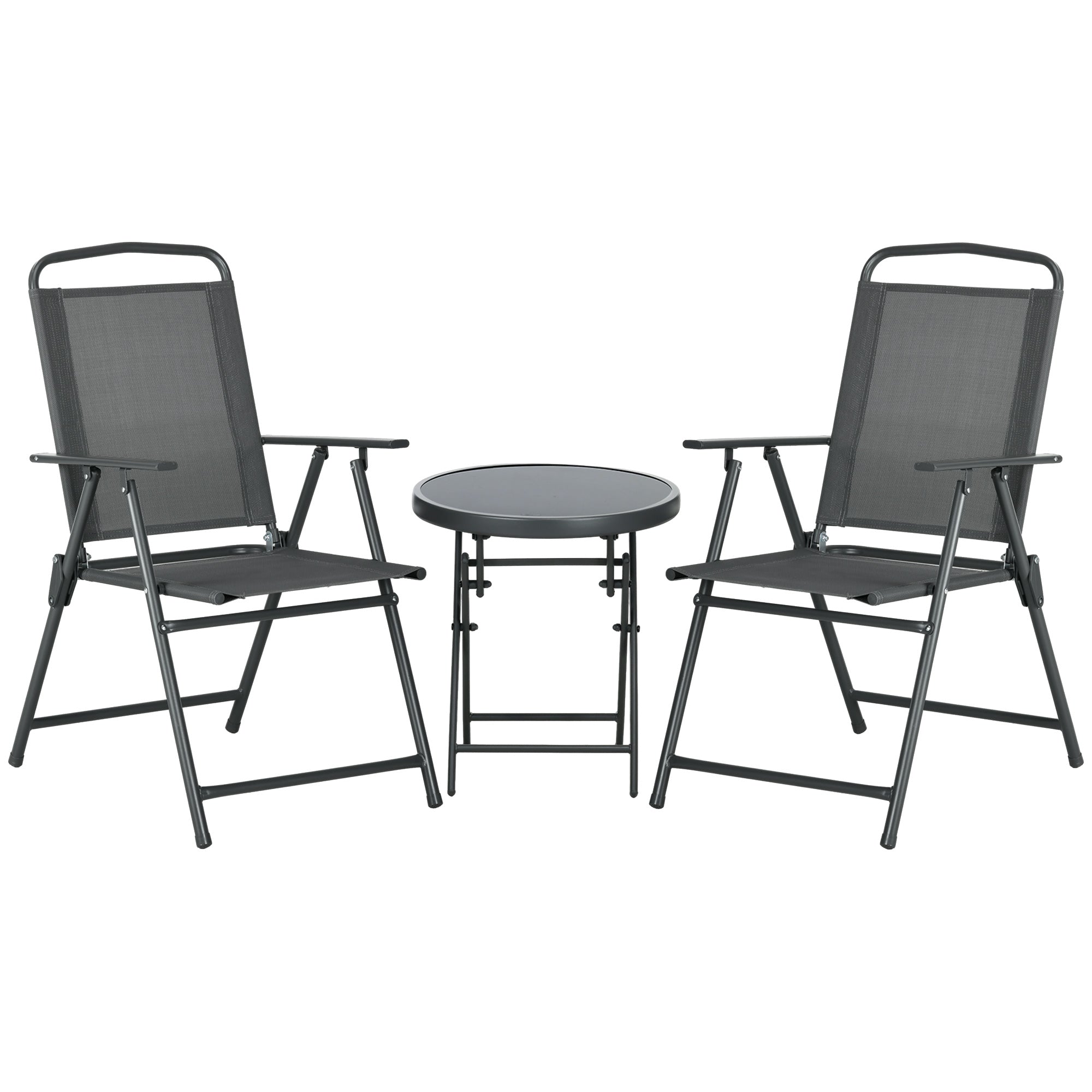 3-Piece Bistro Set Made of Metal Weatherproof Garden Furniture Set with Foldable Glass Table Garden Chairs Outdoor Balcony Furniture Set Seating Group Balcony Set Garden Dining Set Dark Gray