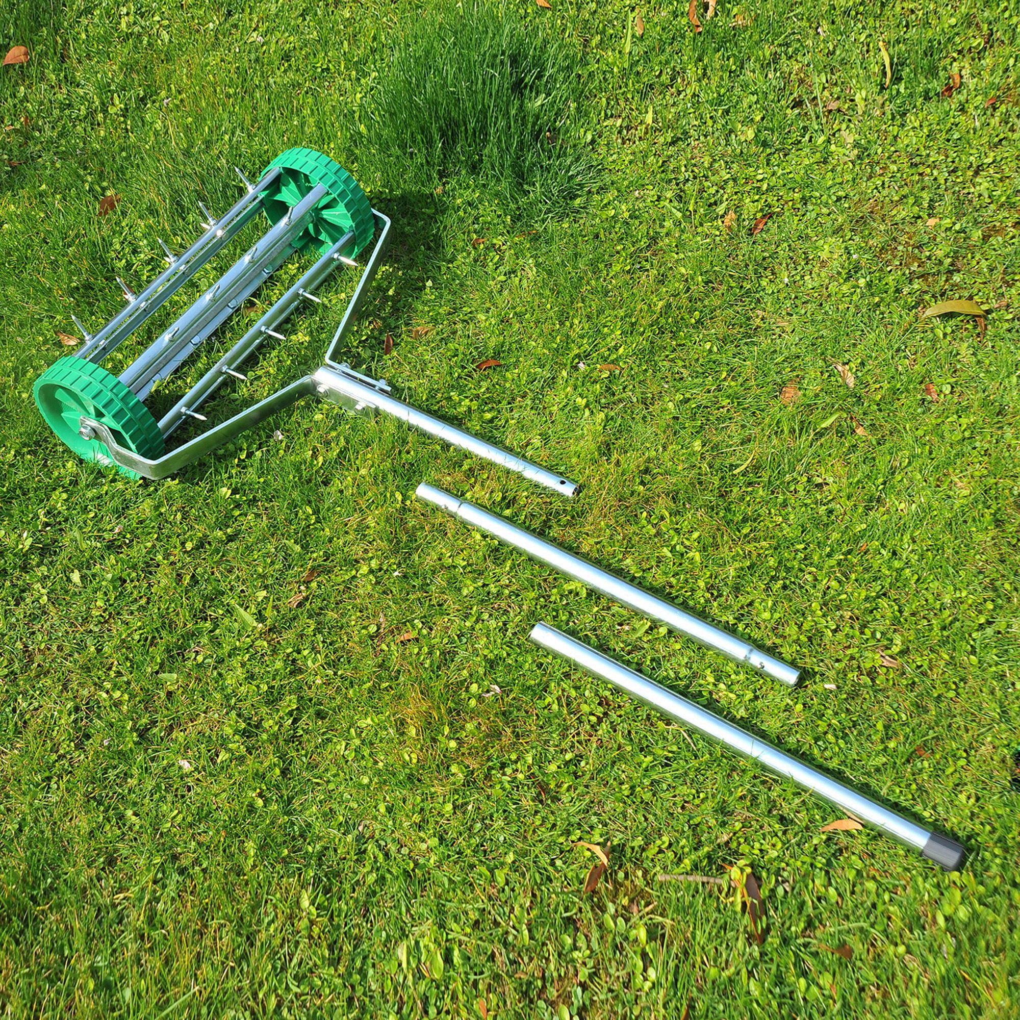 Lawn Aerator Roller with Telescopic Handle 98L x 45W x 87H cm Green