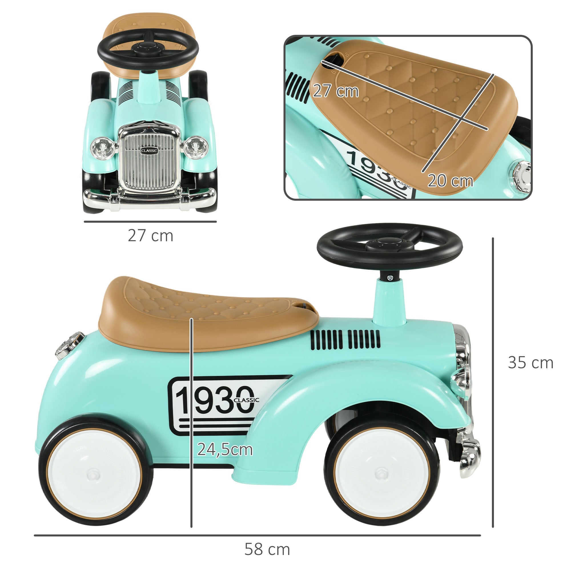 Kids Ride-On Car, Children's Vehicle with Storage Space, Kids Car, Ride-On Vehicle with Tipping Prevention, Ride-On for 1-3 Year Olds, Green, 58 x 27 x 35 cm