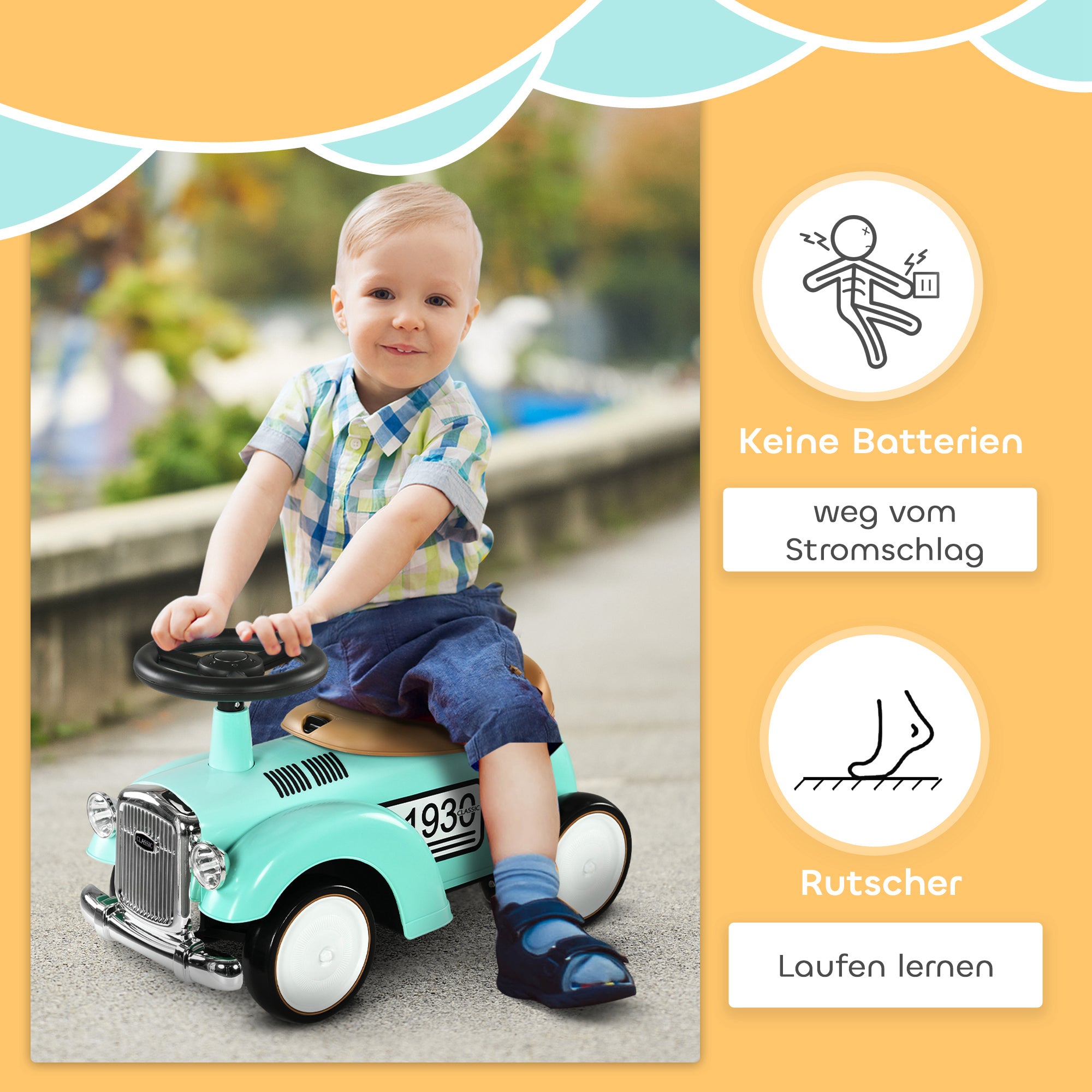 Kids Ride-On Car, Children's Vehicle with Storage Space, Kids Car, Ride-On Vehicle with Tipping Prevention, Ride-On for 1-3 Year Olds, Green, 58 x 27 x 35 cm