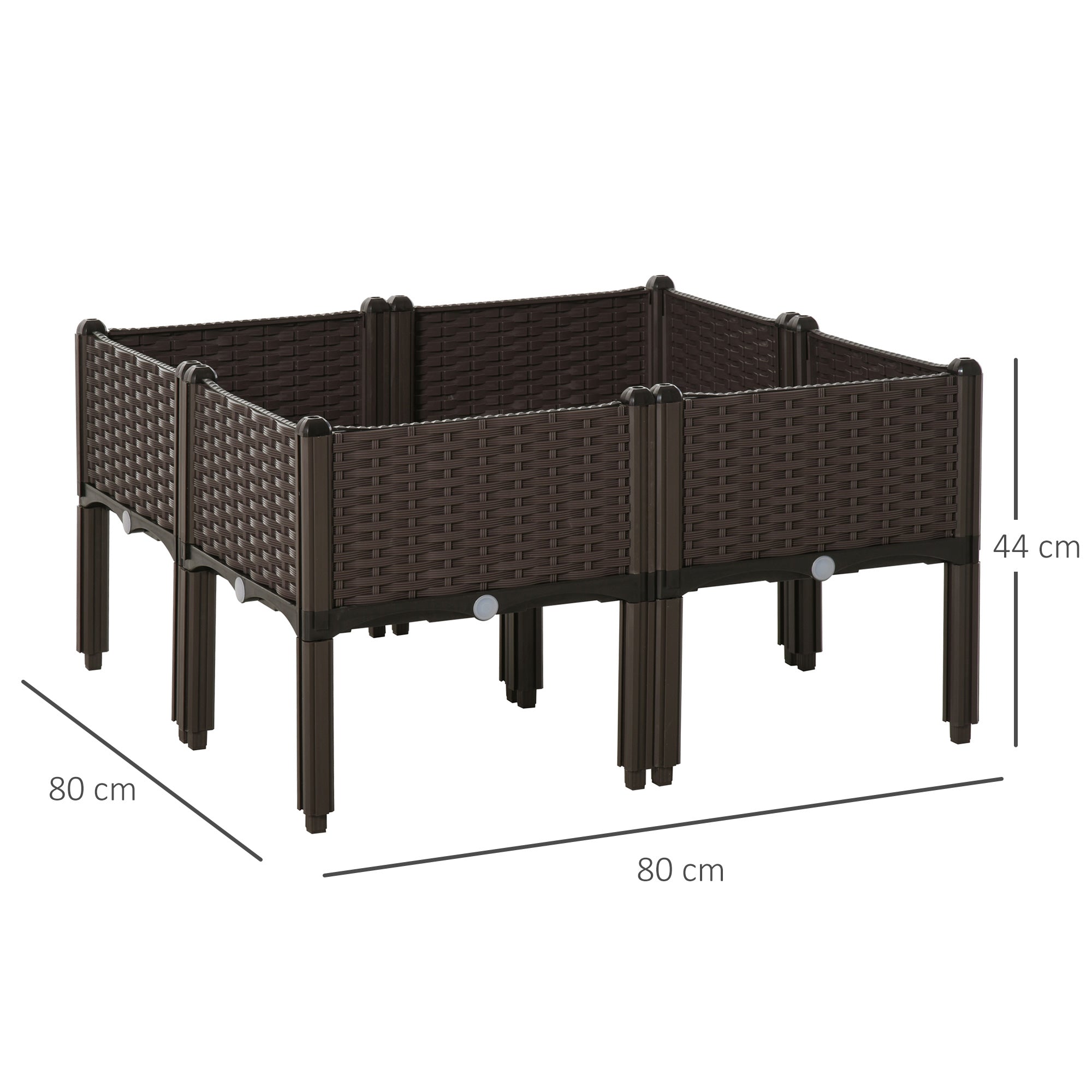 Raised Bed 4-Piece Planter Box with Drainage Holes Rattan-Look Planter DIY Brown 40 x 40 x 44 cm