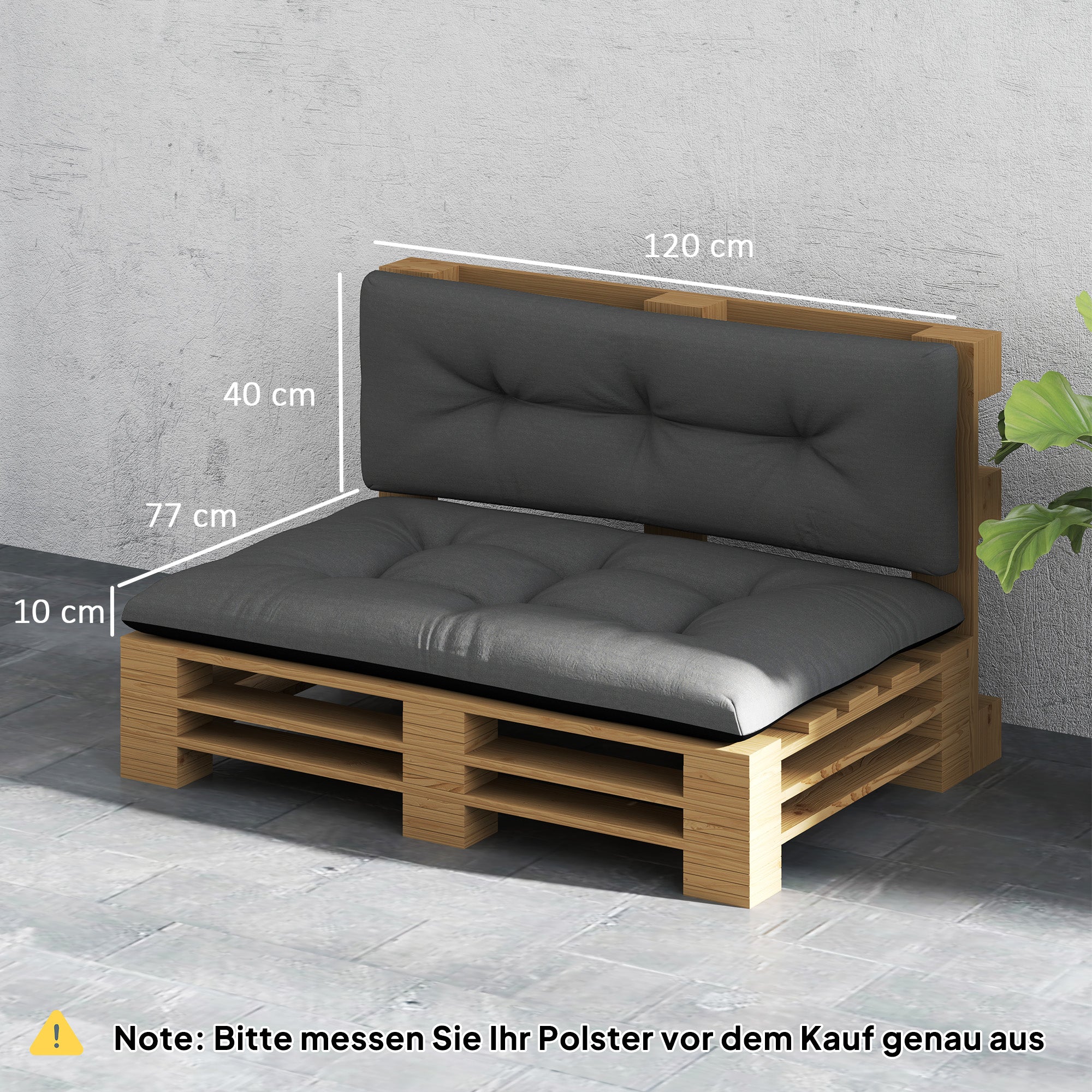 Pallet Cushions 2-Piece Set Water-Resistant Seat Cushions Pallet Pads with Tufted Design Backrest Outdoor Cushions Pallet Covers for Euro Pallets Pallet Sofa 120 x 77 x 10 cm Dark Gray