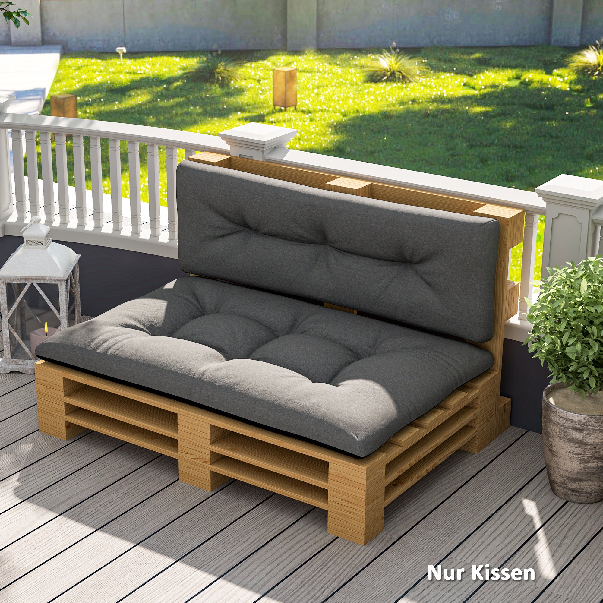 Pallet Cushions 2-Piece Set Water-Resistant Seat Cushions Pallet Pads with Tufted Design Backrest Outdoor Cushions Pallet Covers for Euro Pallets Pallet Sofa 120 x 77 x 10 cm Dark Gray