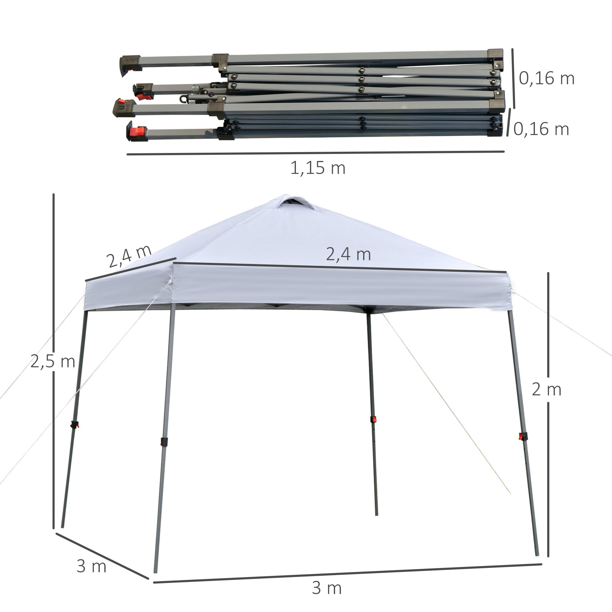 3x3m Folding Gazebo Garden Canopy with Wheeled Carry Bag Waterproof Steel Frame Outdoor Gazebo for Parties Camping White