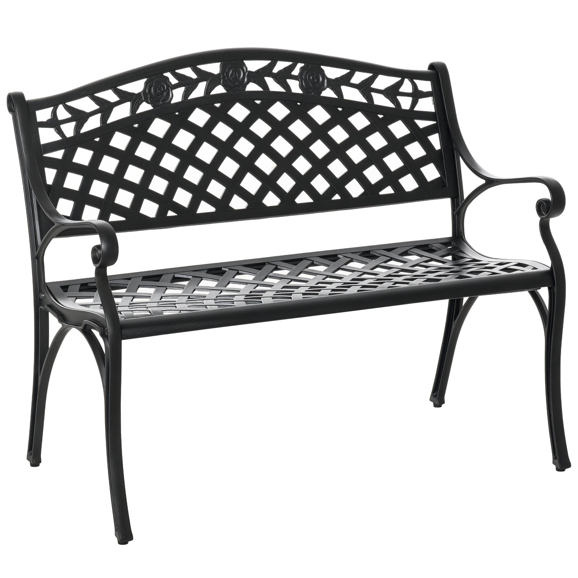 2-Seater Aluminum Garden Bench Metal Bench with Armrests Country Style Black 102.5 x 61 x 84 cm