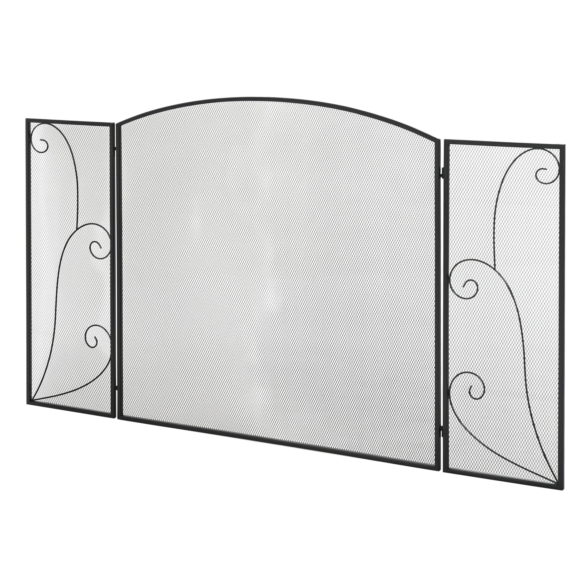 Spark Protection Gate, 3-piece folding fireplace protection, fireplace spark protection, fire screen, stove protection gate, fireplace grille, decorative mesh, metal, 132.5 x 76.5cm, Black