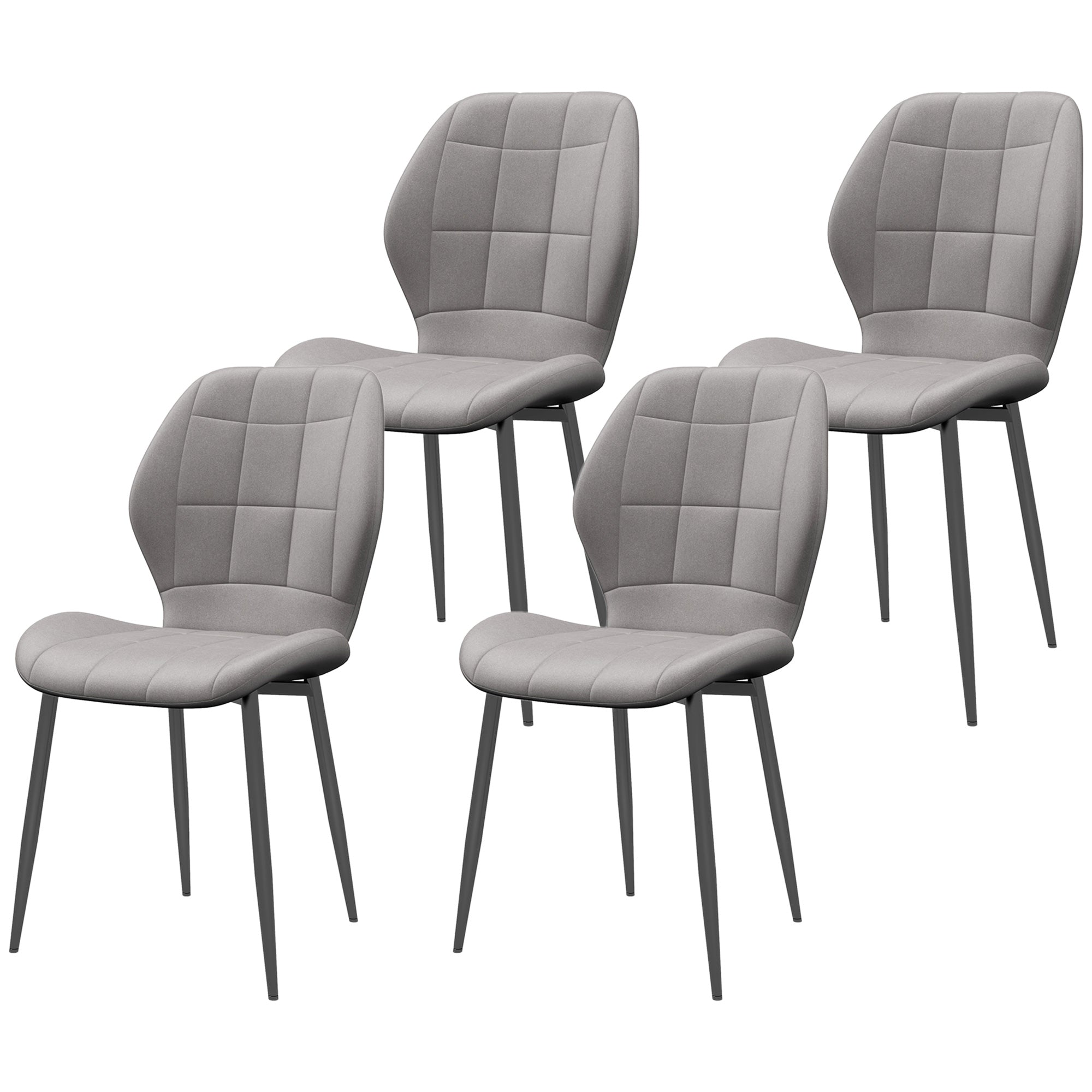 Set of 4 Modern Dining Chairs, Kitchen and Living Room Chairs with Flannel Upholstery and Steel Legs, Gray