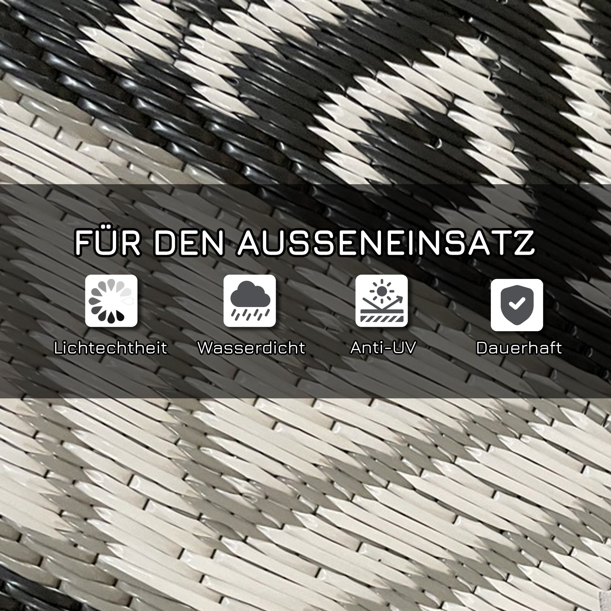 Round Outdoor Rug Reversible Mat with Carry Bag, Waterproof Plastic Mat for Garden, Patio, Camping, 180 cm, Gray+Black