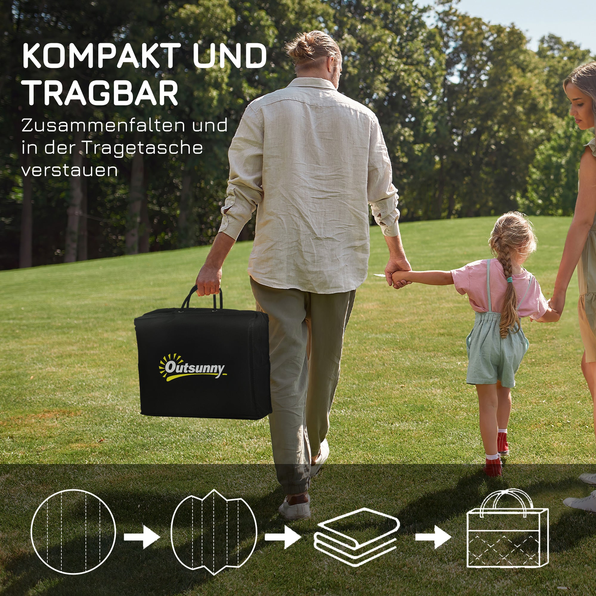 Round Outdoor Rug Reversible Mat with Carry Bag, Waterproof Plastic Mat for Garden, Patio, Camping, 180 cm, Gray+Black