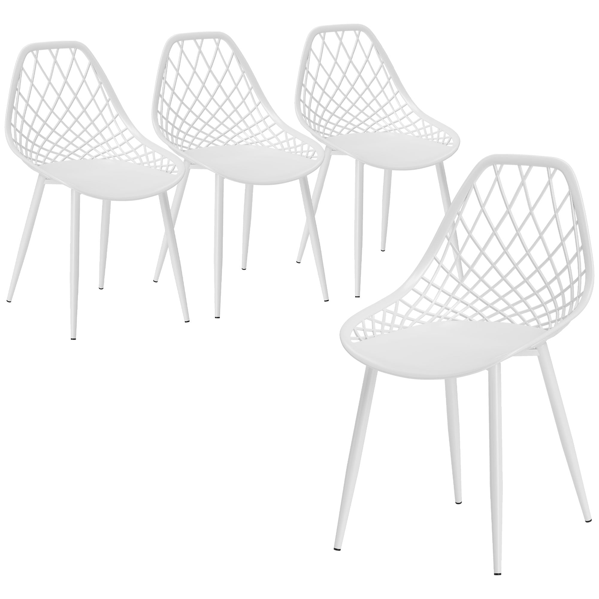 Set of 4 Dining Room Chairs, Modern Kitchen Chairs with Curved Perforated Backrest and Metal Legs, Plastic Chair for Kitchen, Bedroom, and Living Room, White